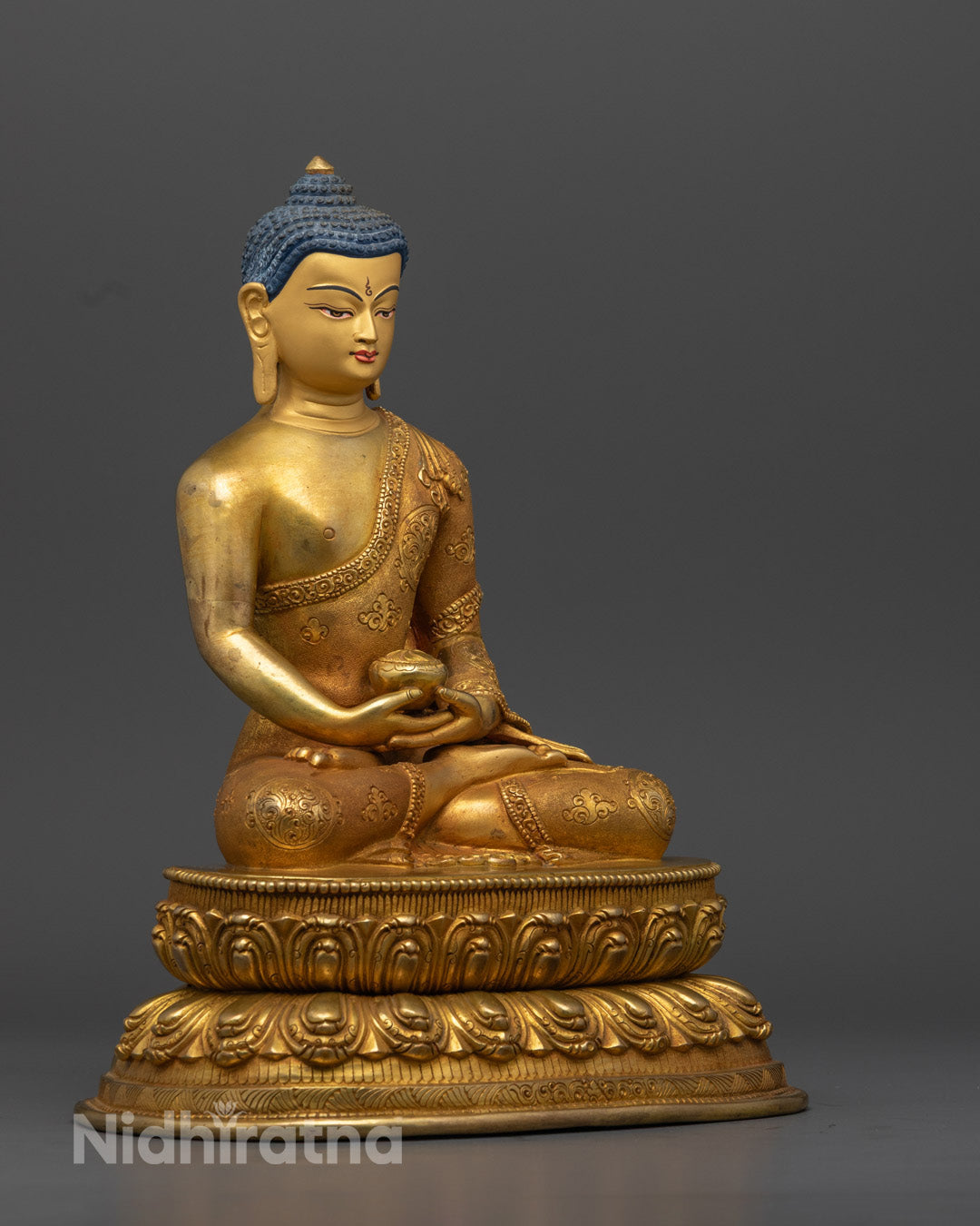 Amitabha Buddha Statue – Hand-Carved Gold-Gilded Copper with 24K Gold-Plated Face for Spiritual Enlightenment