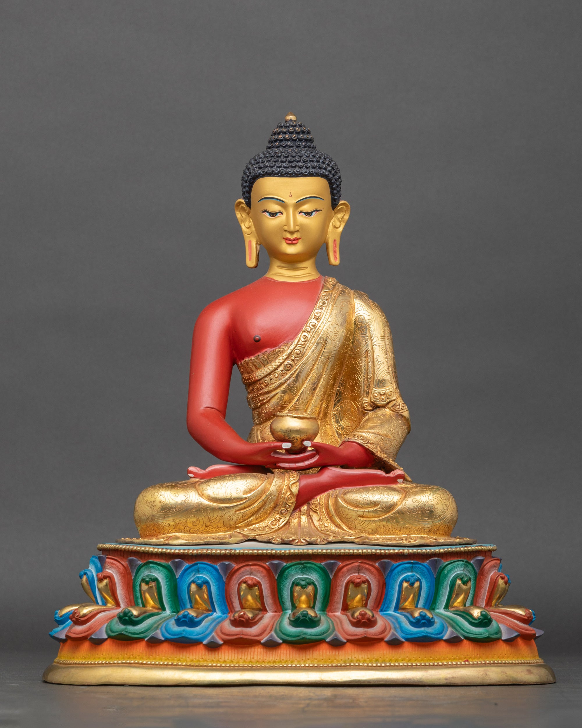 Amitabha Buddha statue for home altar, handcrafted Nepalese sculpture with gold fire-gilding