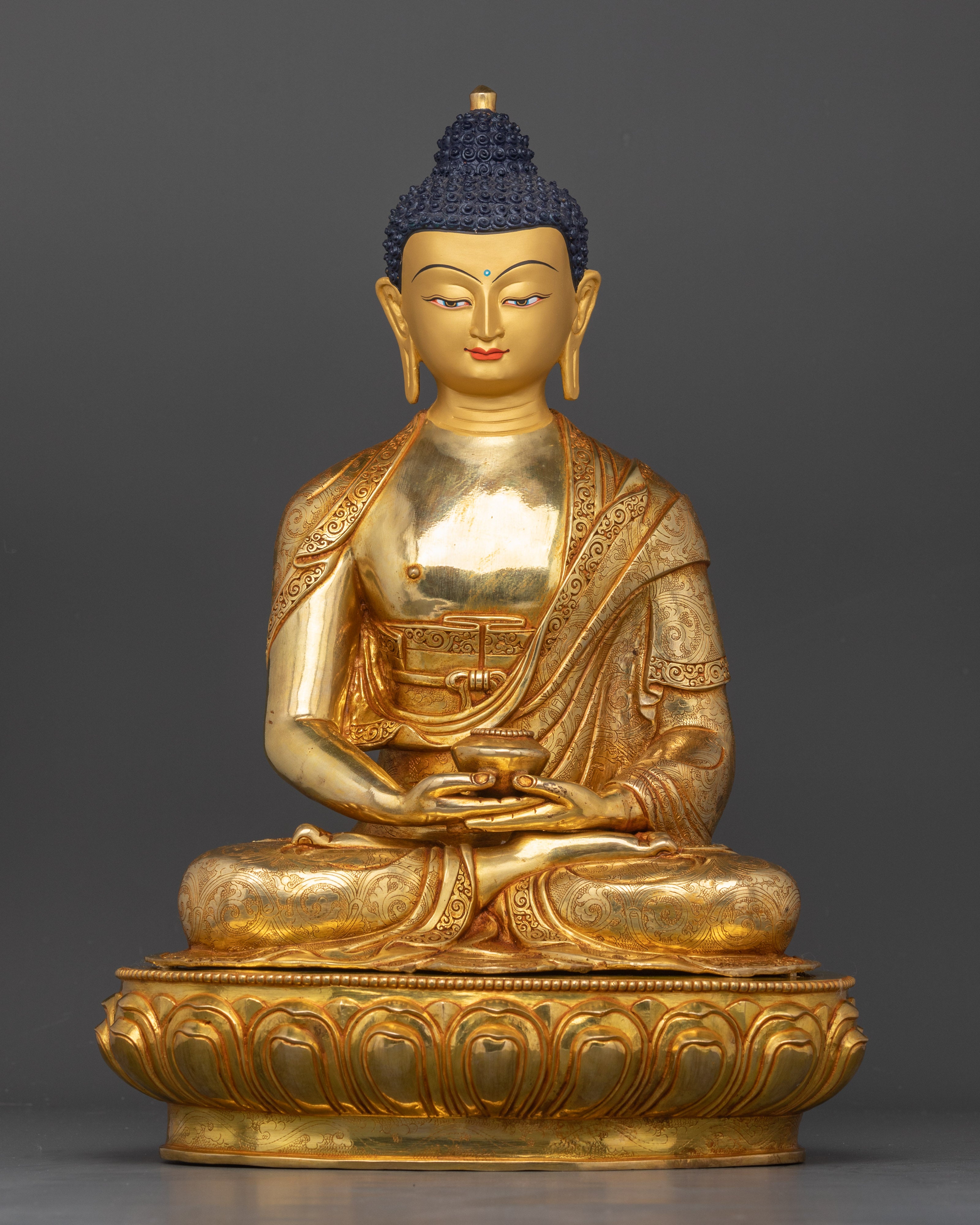 Amitabha Buddha statue for spiritual practice, handcrafted Nepalese gold fire-gilded art