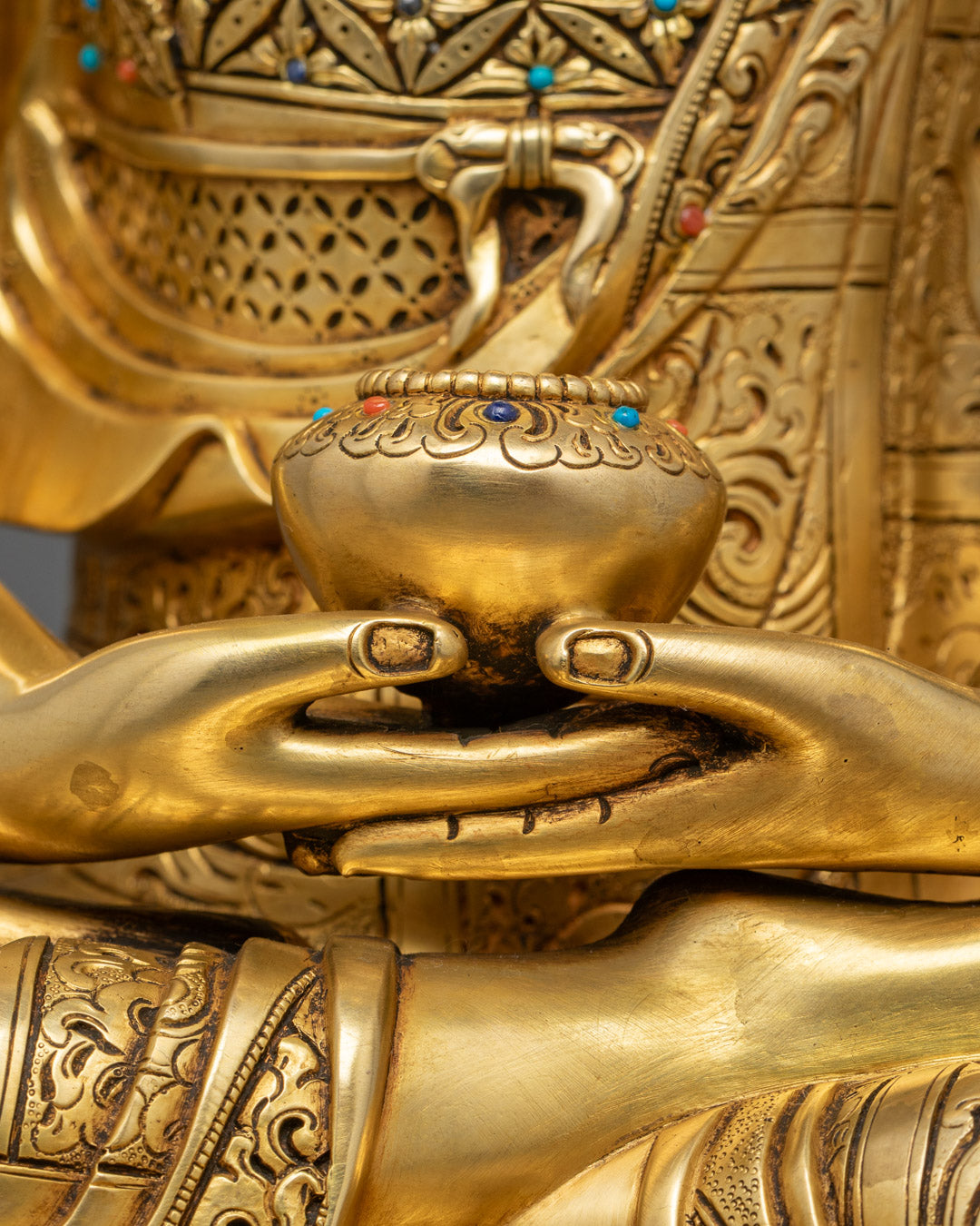 Nepalese Amitabha Buddha Statue | 24k Gold Copper