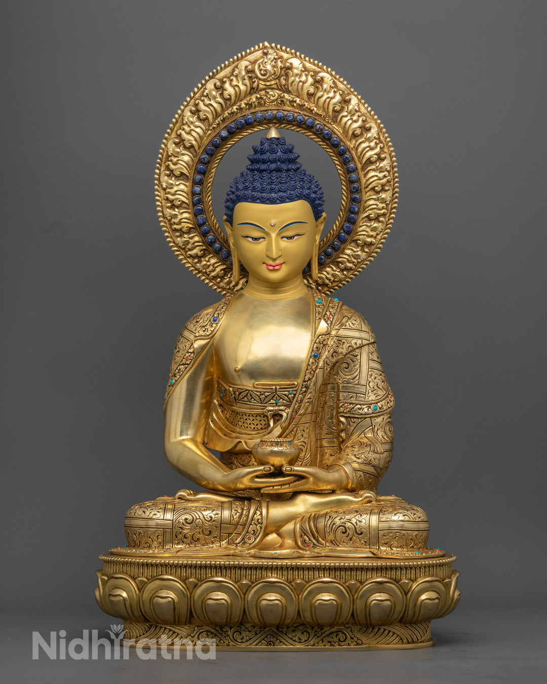 Nepalese Amitabha Buddha Statue | 24k Gold Copper