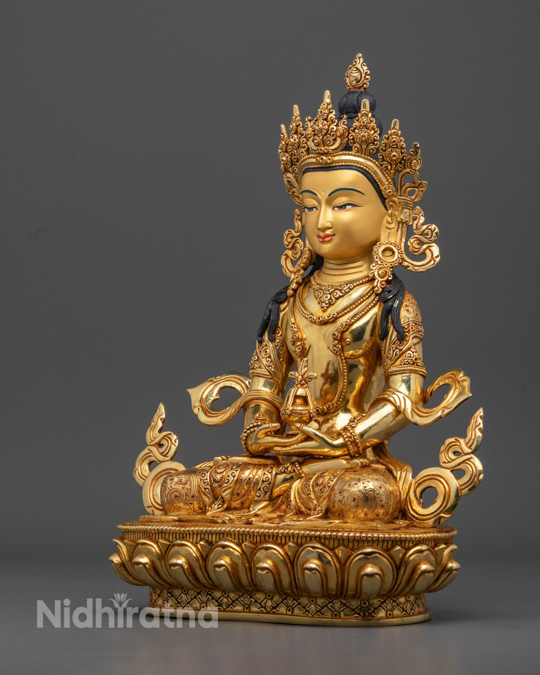 Divine Amitayus Statue | 24K Gold-Plated Copper