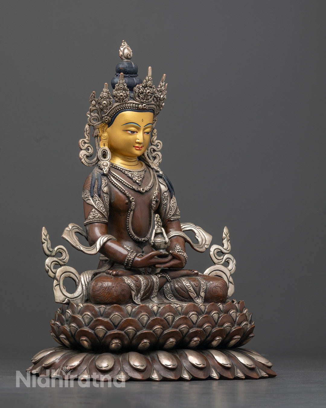 Sacred Amitayus Sculpture | Finely Crafted Oxidized Copper