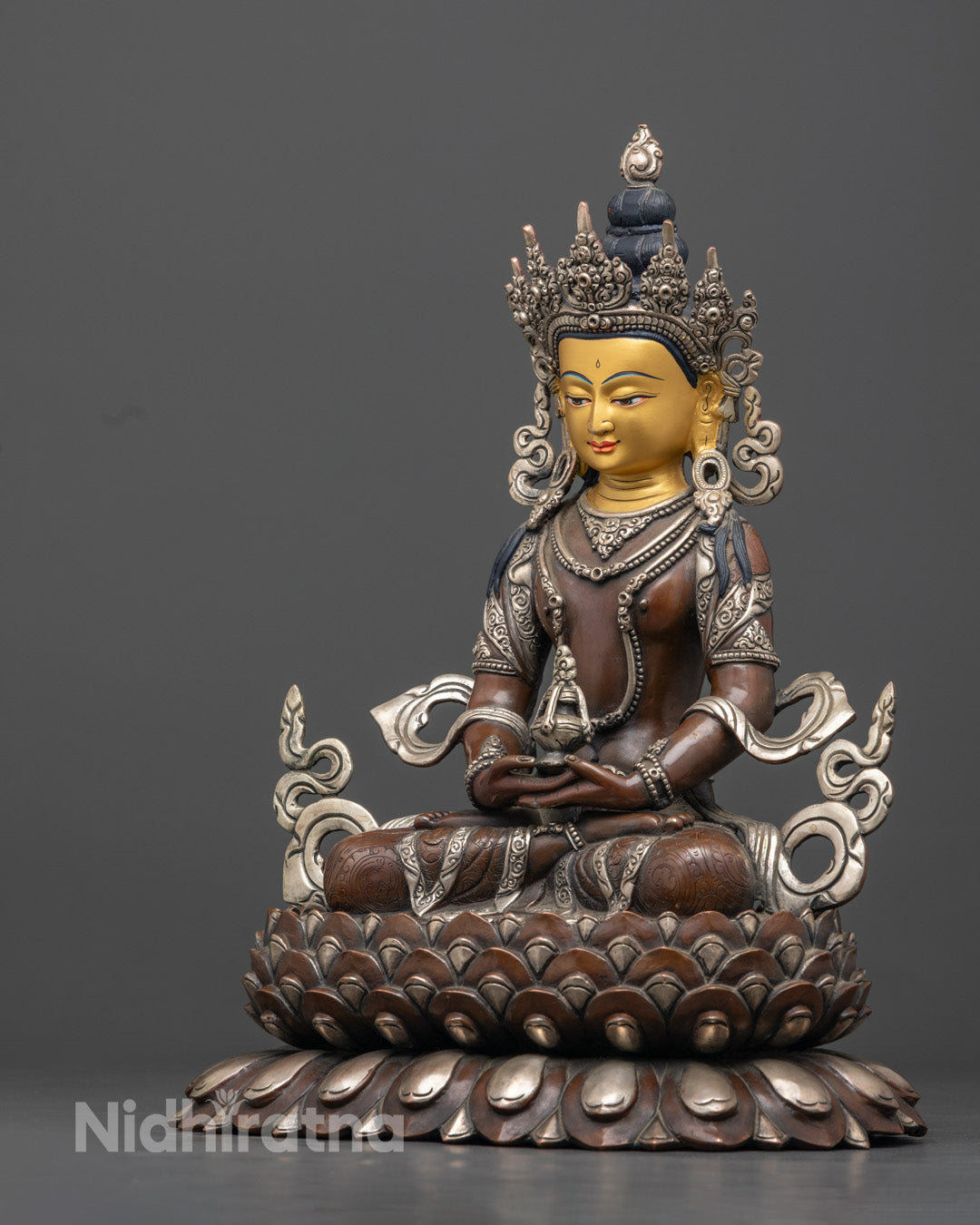 Sacred Amitayus Sculpture | Finely Crafted Oxidized Copper