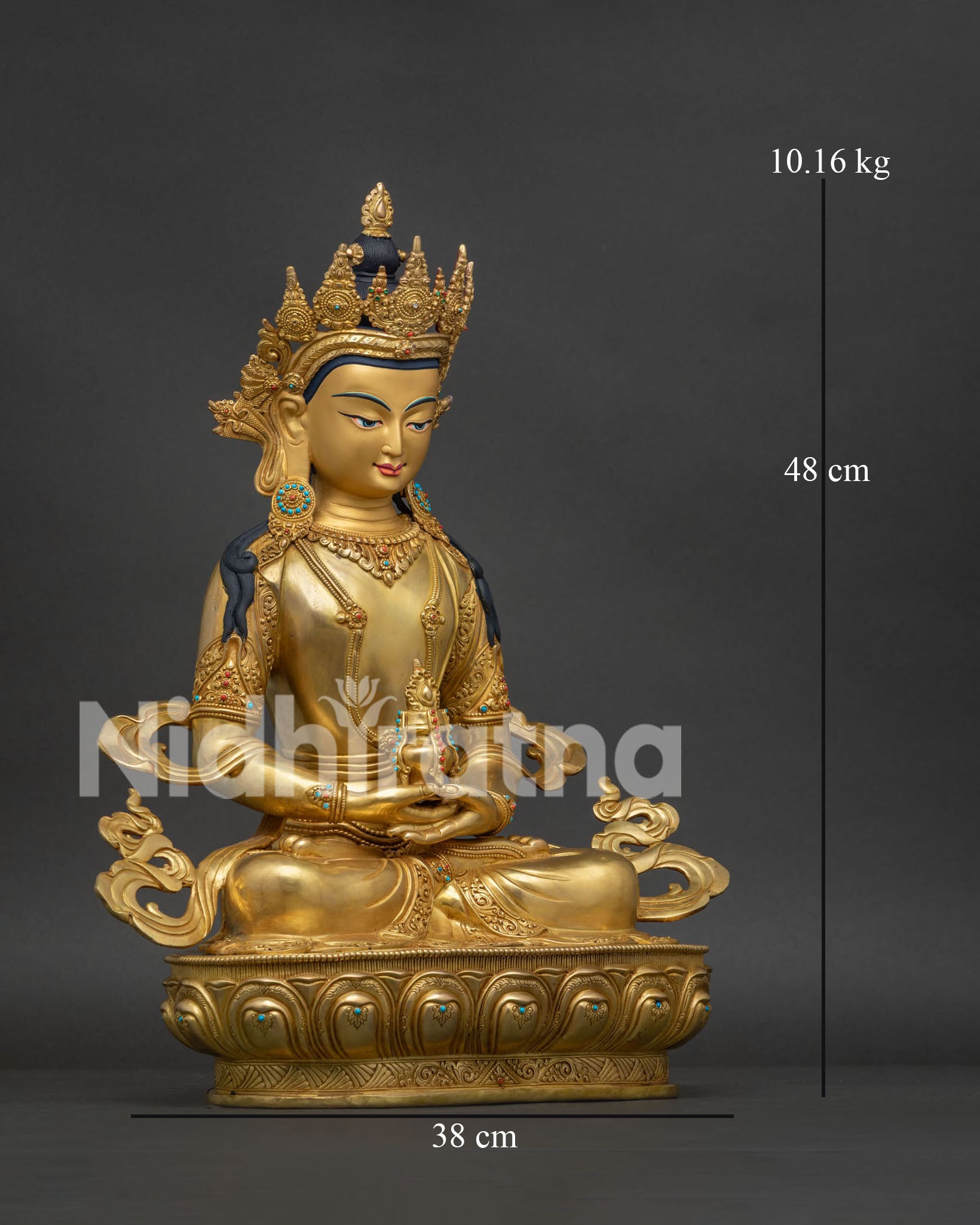 Amitayus Buddha Statue Gold Gilded Close Up