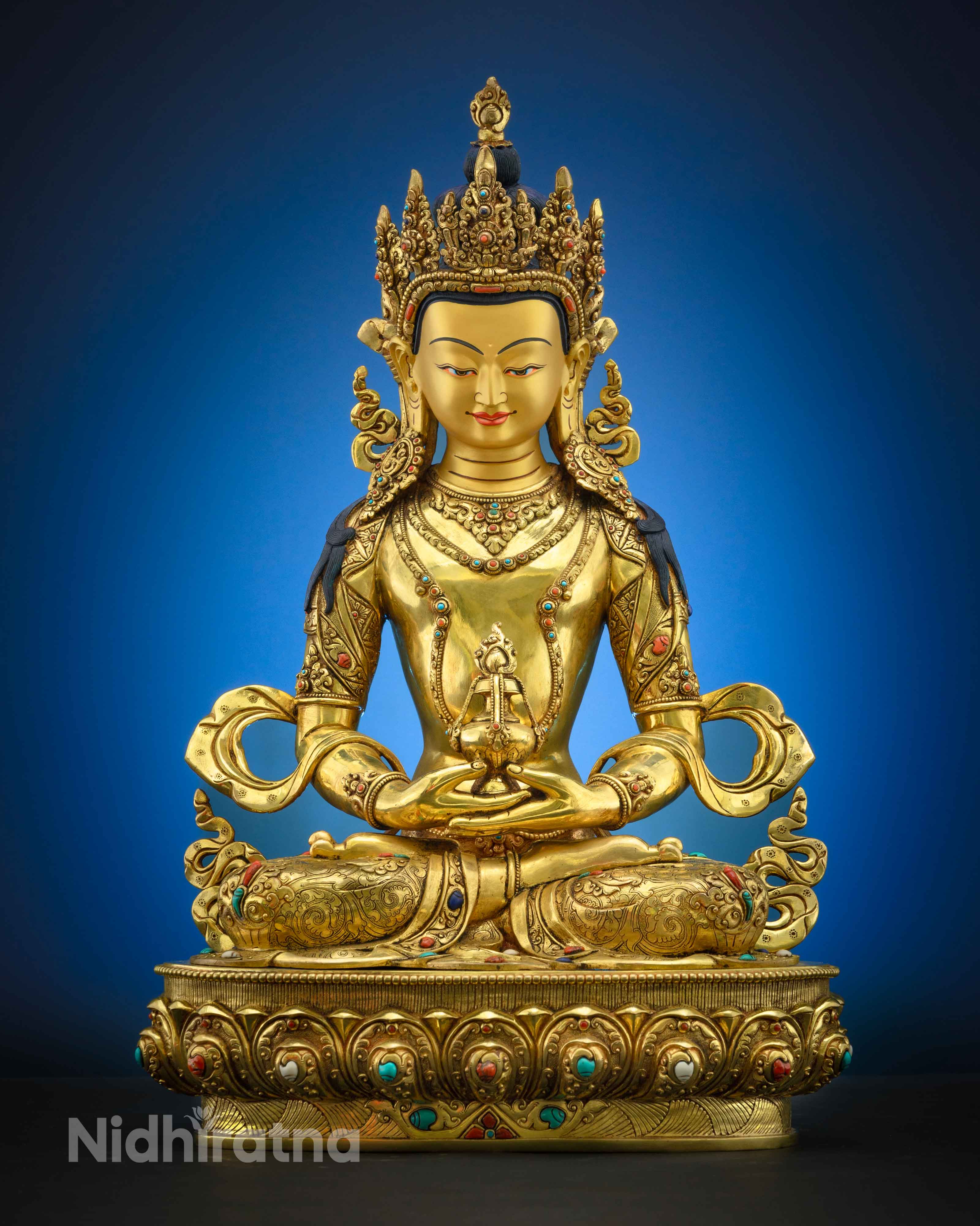 Amitayus statues collection β gold gilded copper longevity Buddha figures handmade Tibetan Buddhist deity of infinite life