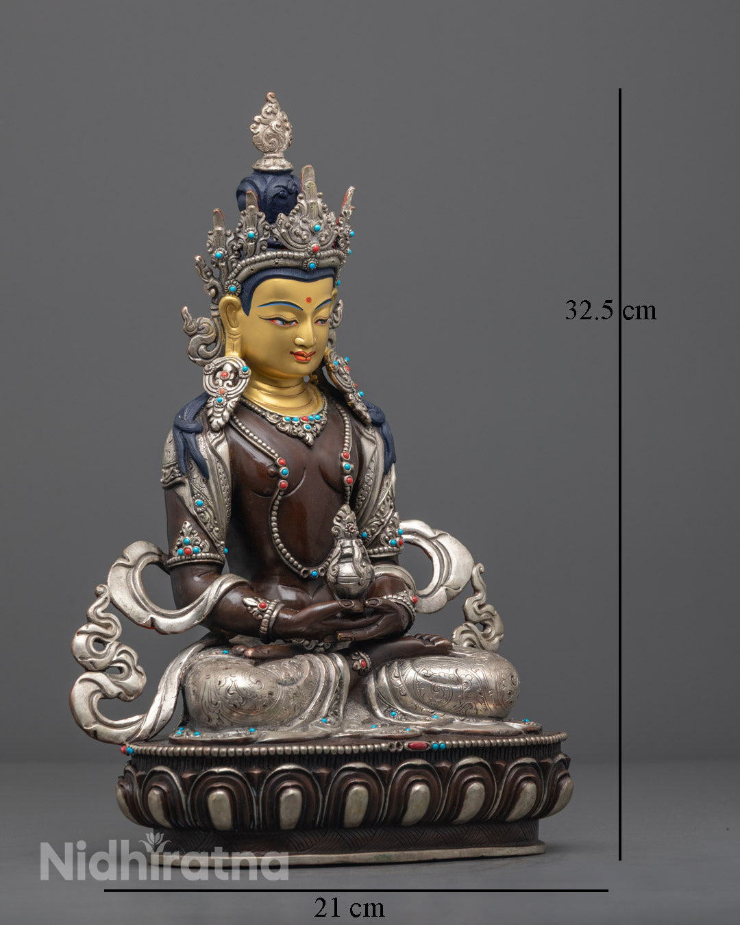 Oxidized Amitayus Statue with Silver-Plating Finishing