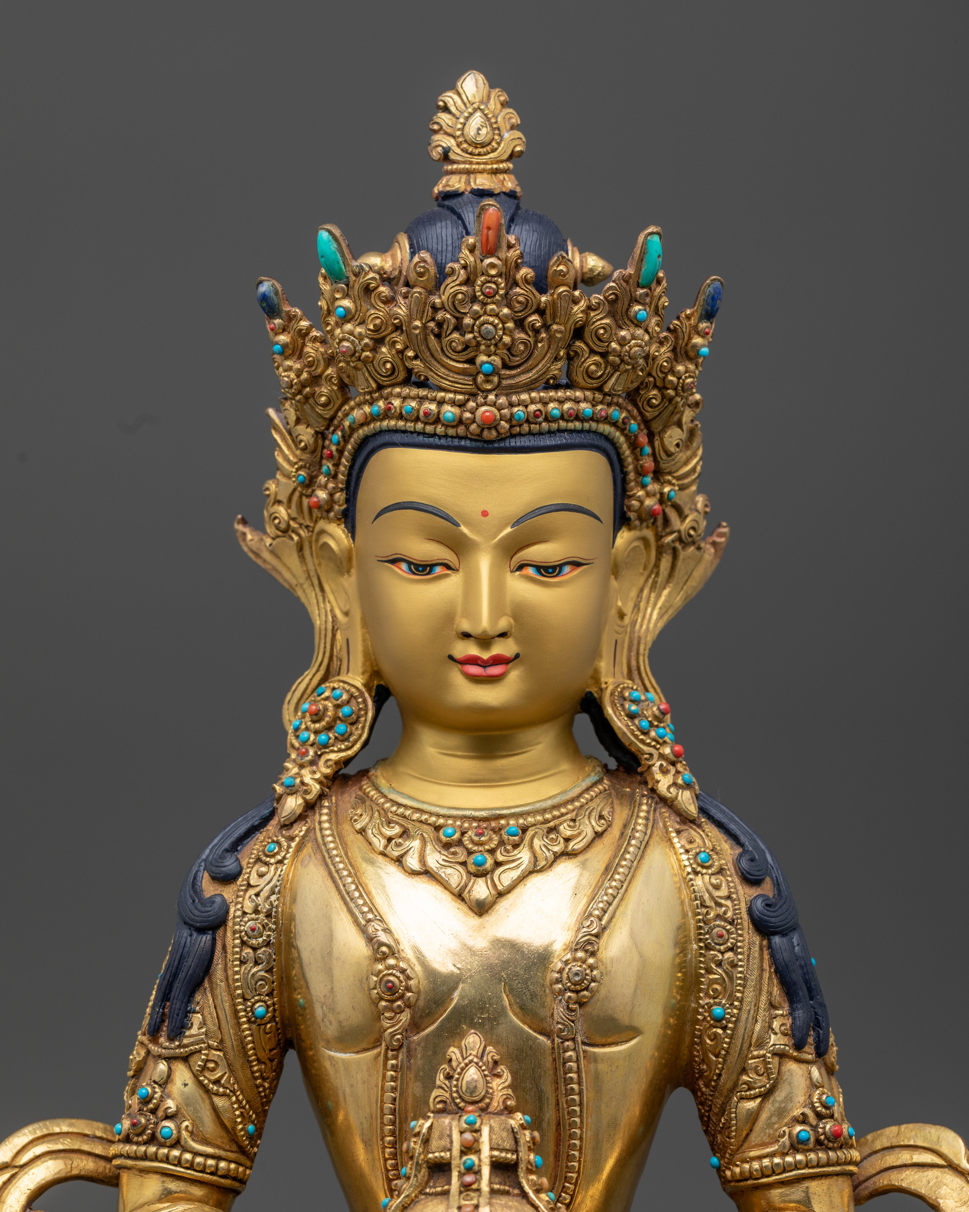 Amitayus Statue | Handcrafted Gold Gilded Copper Sculpture