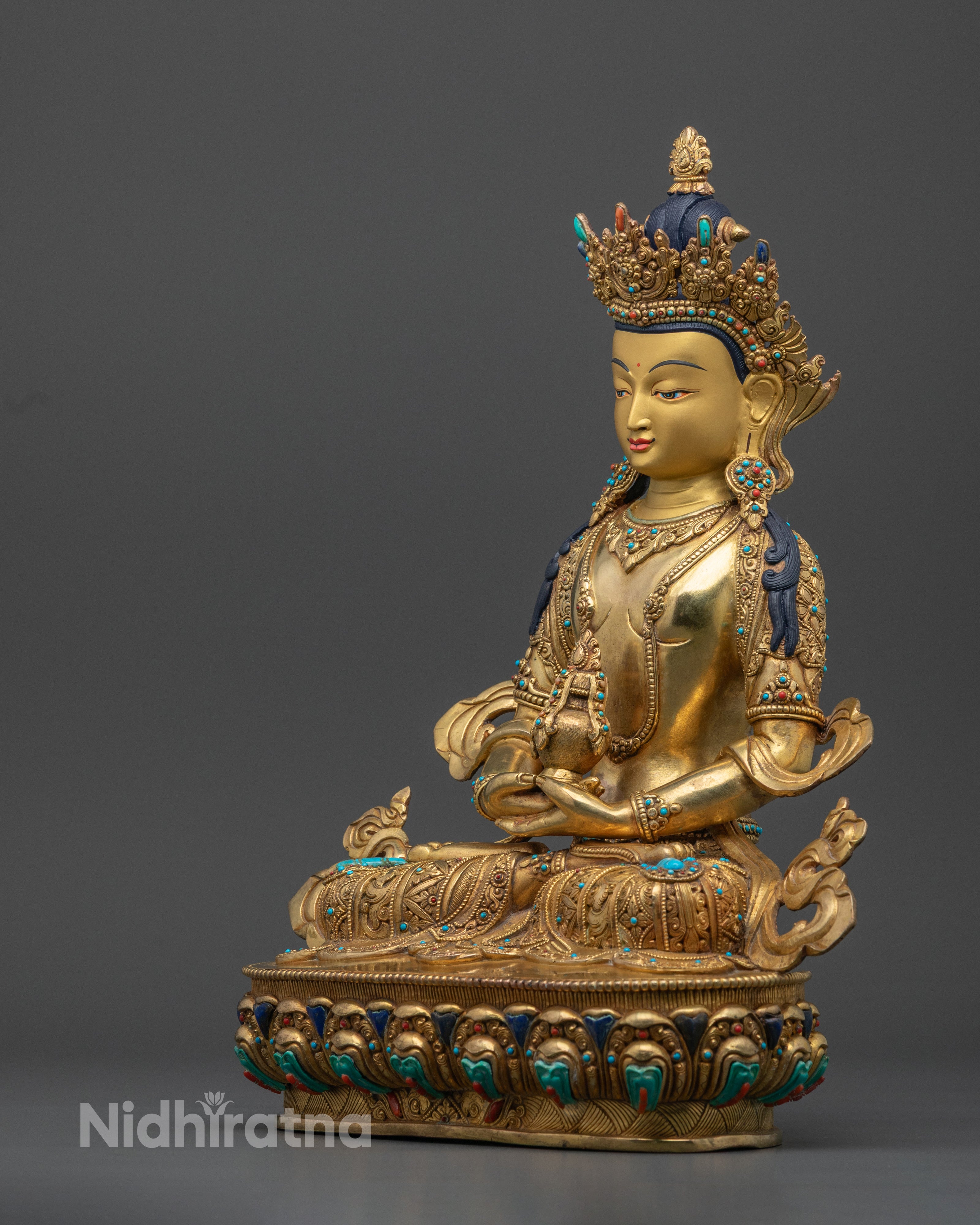 Amitayus Statue | Handcrafted Gold Gilded Copper Sculpture