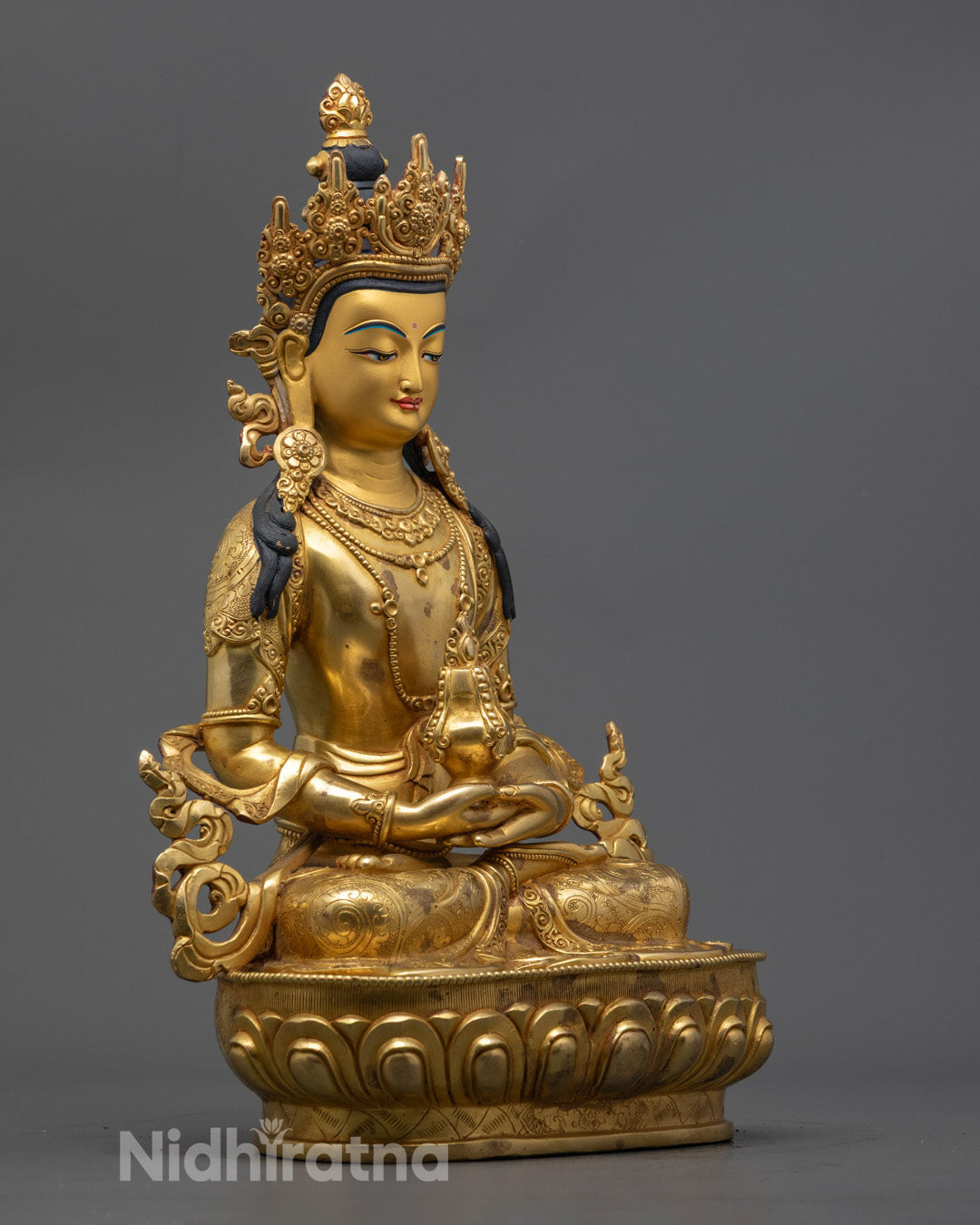 Tibetan Amitayus Statue | Hand-Carved Buddha of Eternal Life