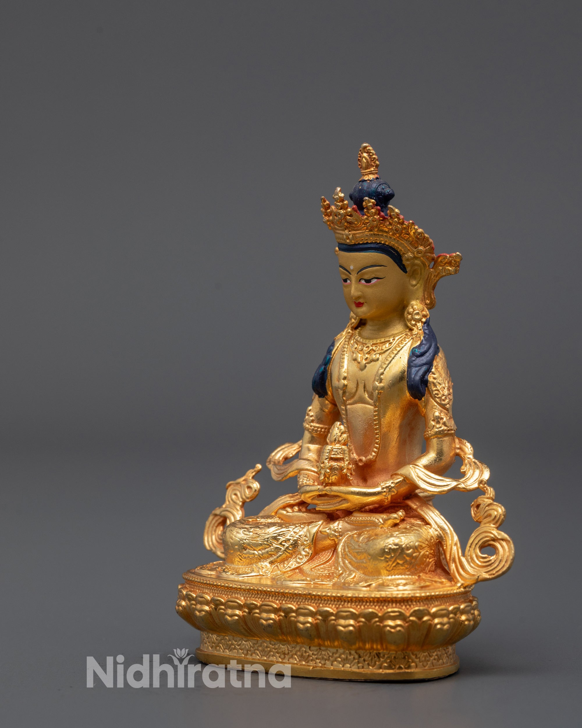 Nepalese Machine-Made Amitayus Statue | Gold-Plated Copper