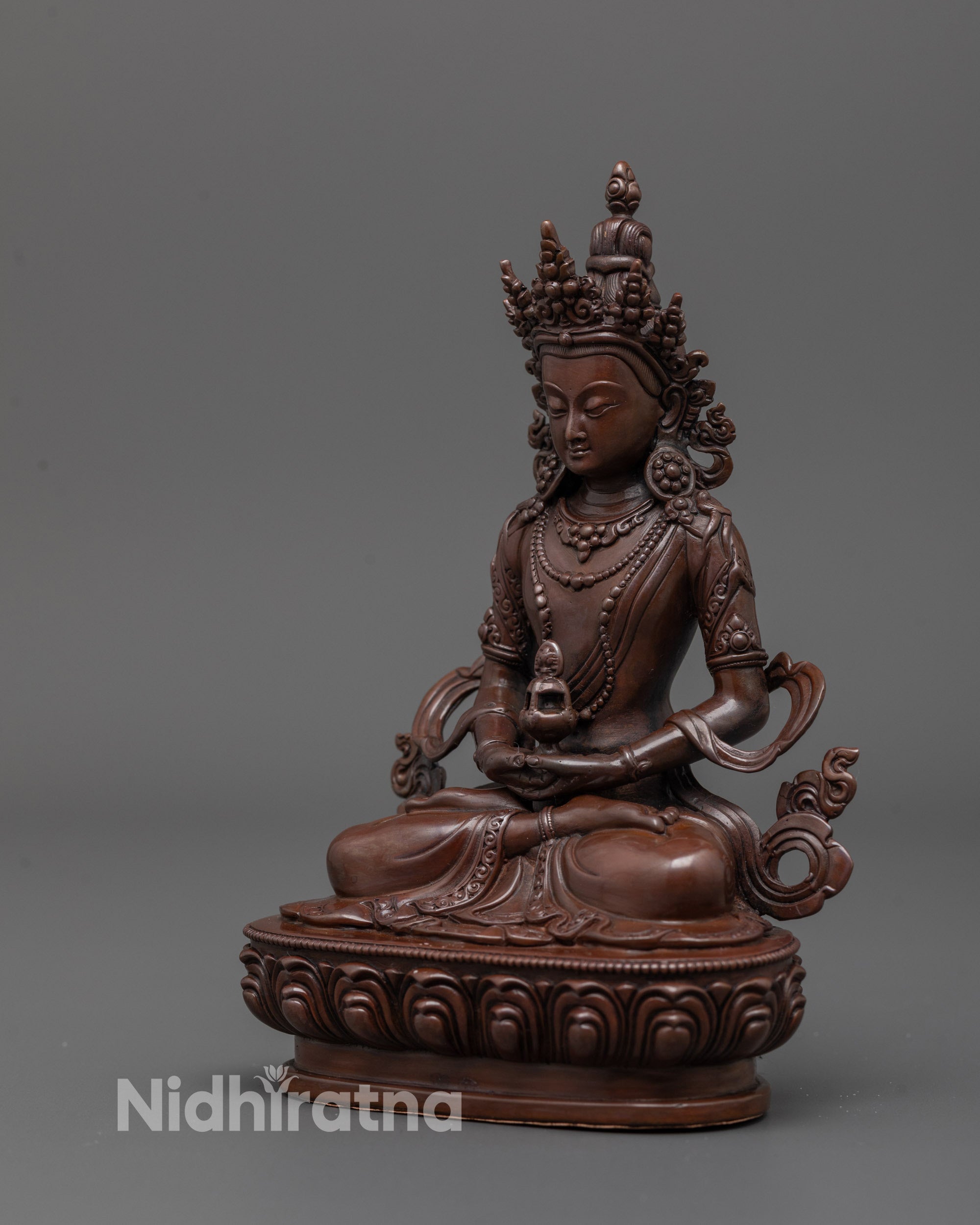 Oxidized Amitayus Statue | Machine-Made Eternal Life Deity Sculpture