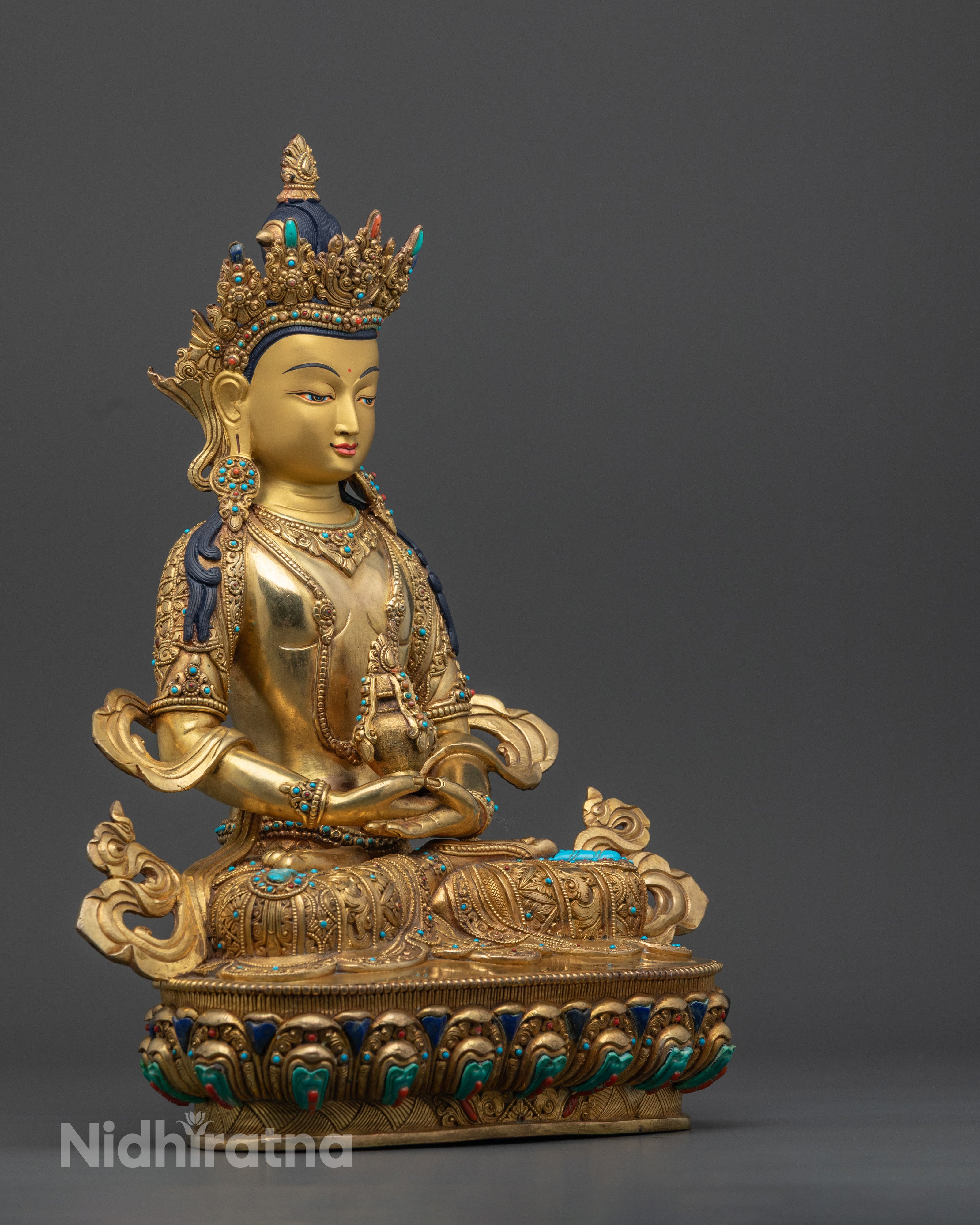 Amitayus Statue | Handcrafted Gold Gilded Copper Sculpture