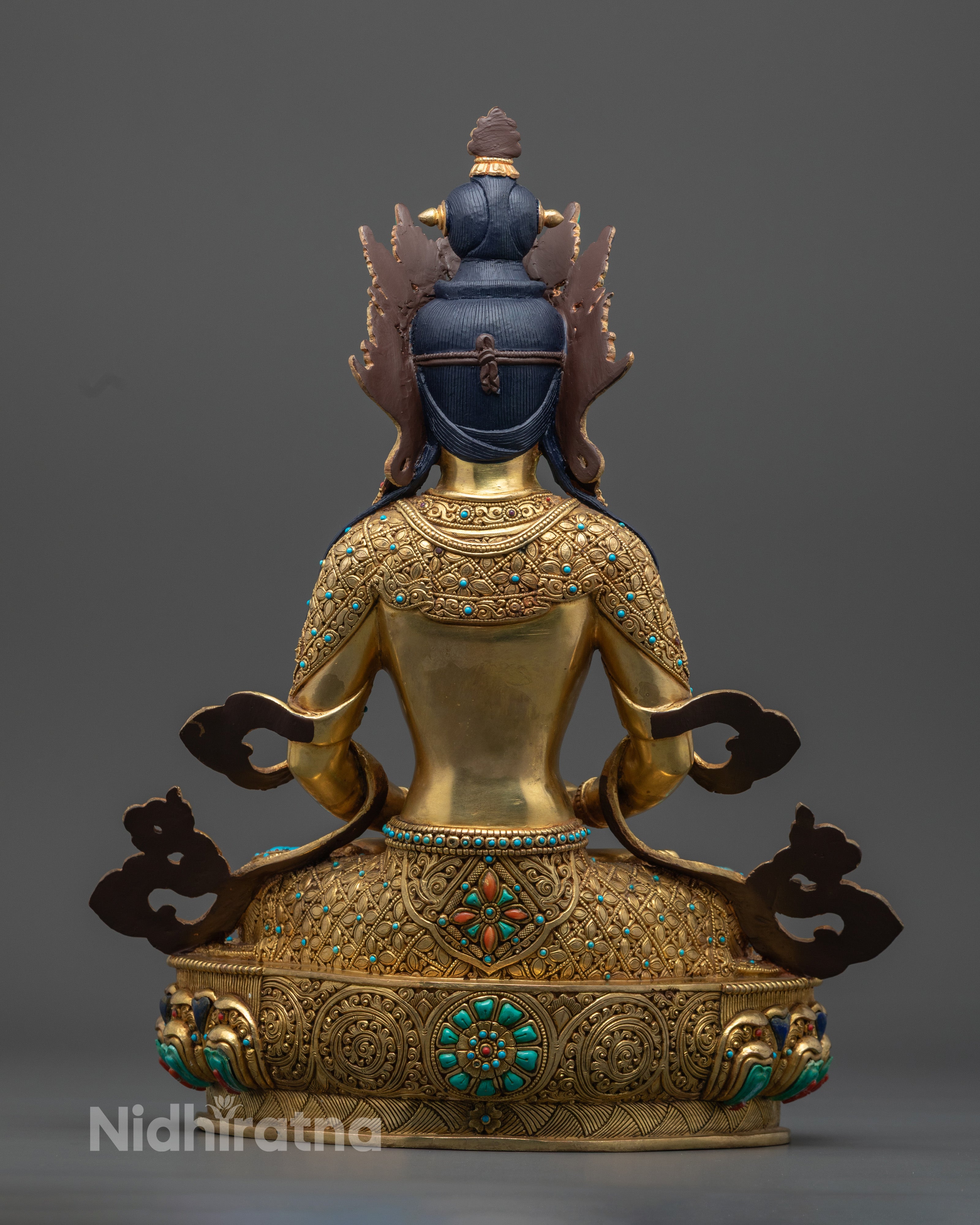 Amitayus Statue | Handcrafted Gold Gilded Copper Sculpture