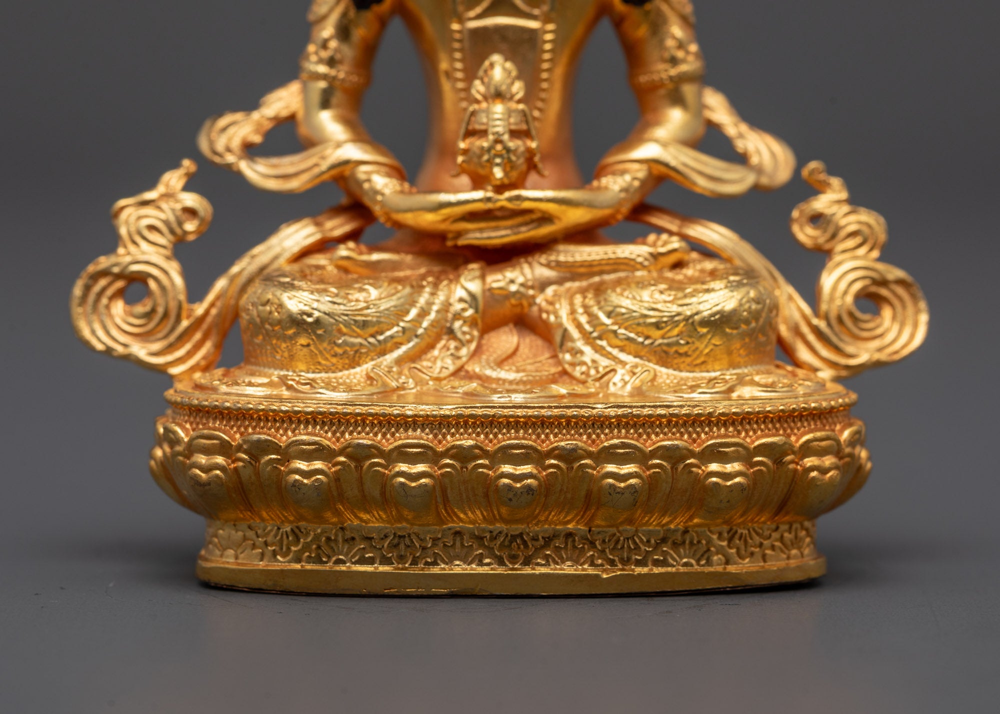 Nepalese Machine-Made Amitayus Statue | Gold-Plated Copper