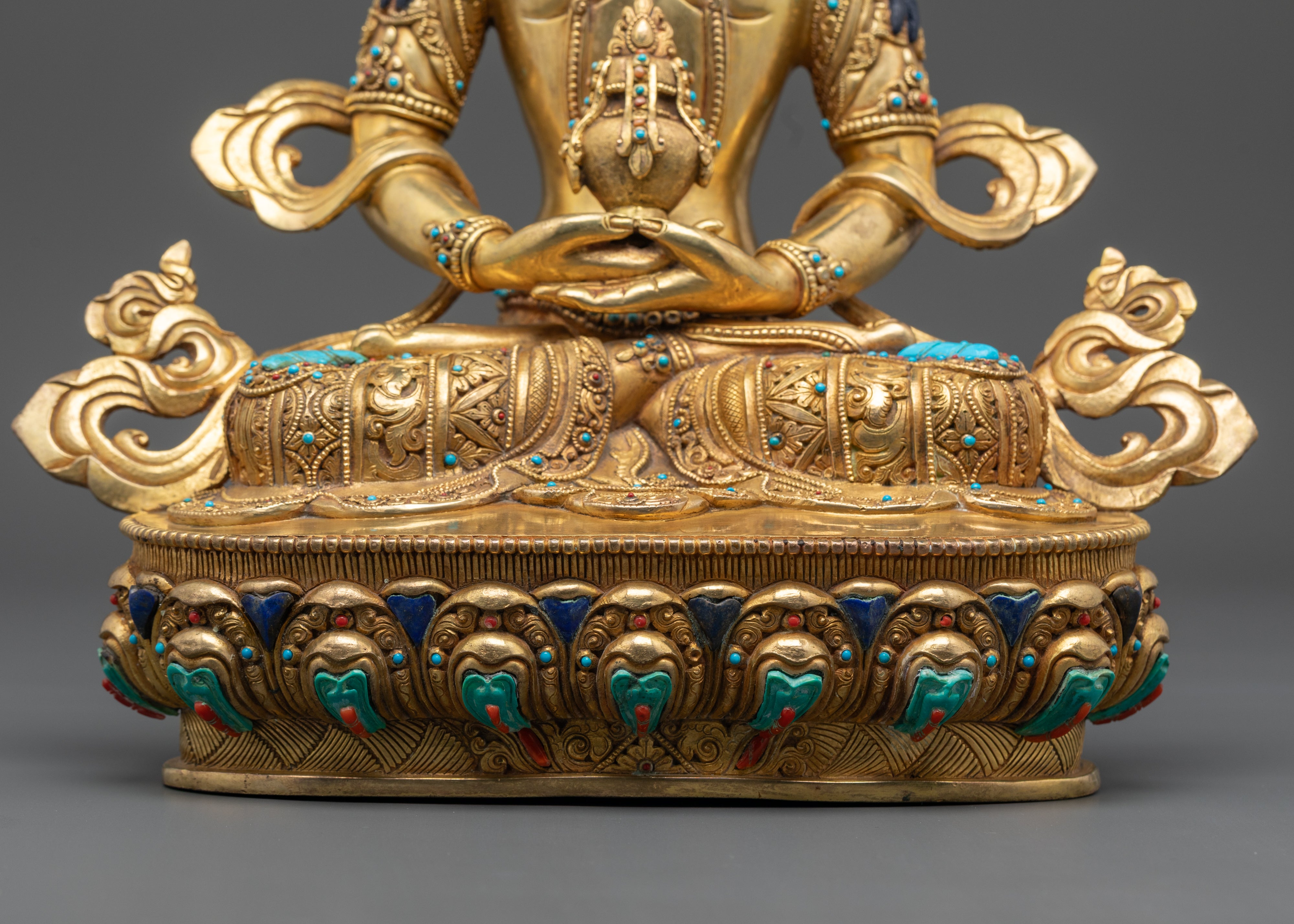 Amitayus Statue | Handcrafted Gold Gilded Copper Sculpture