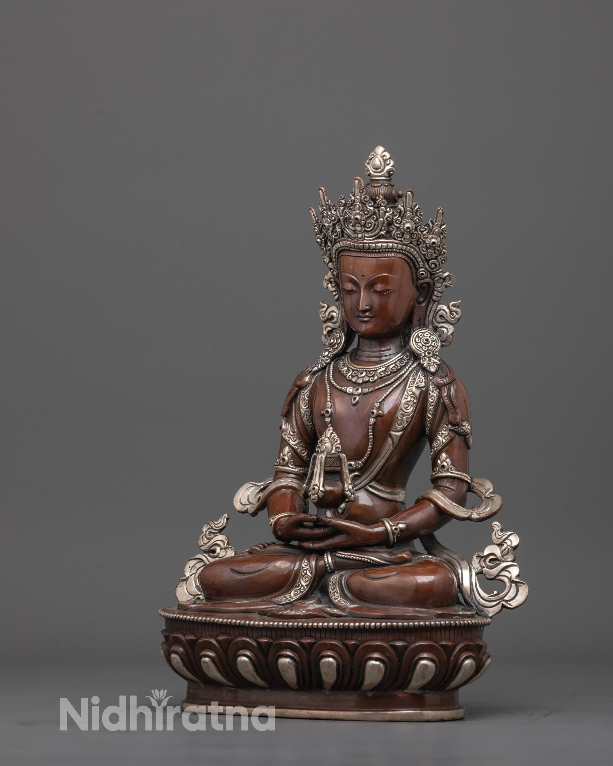 Oxidized Amitayus Statue | Handcrafted Long Life Deity Sculpture