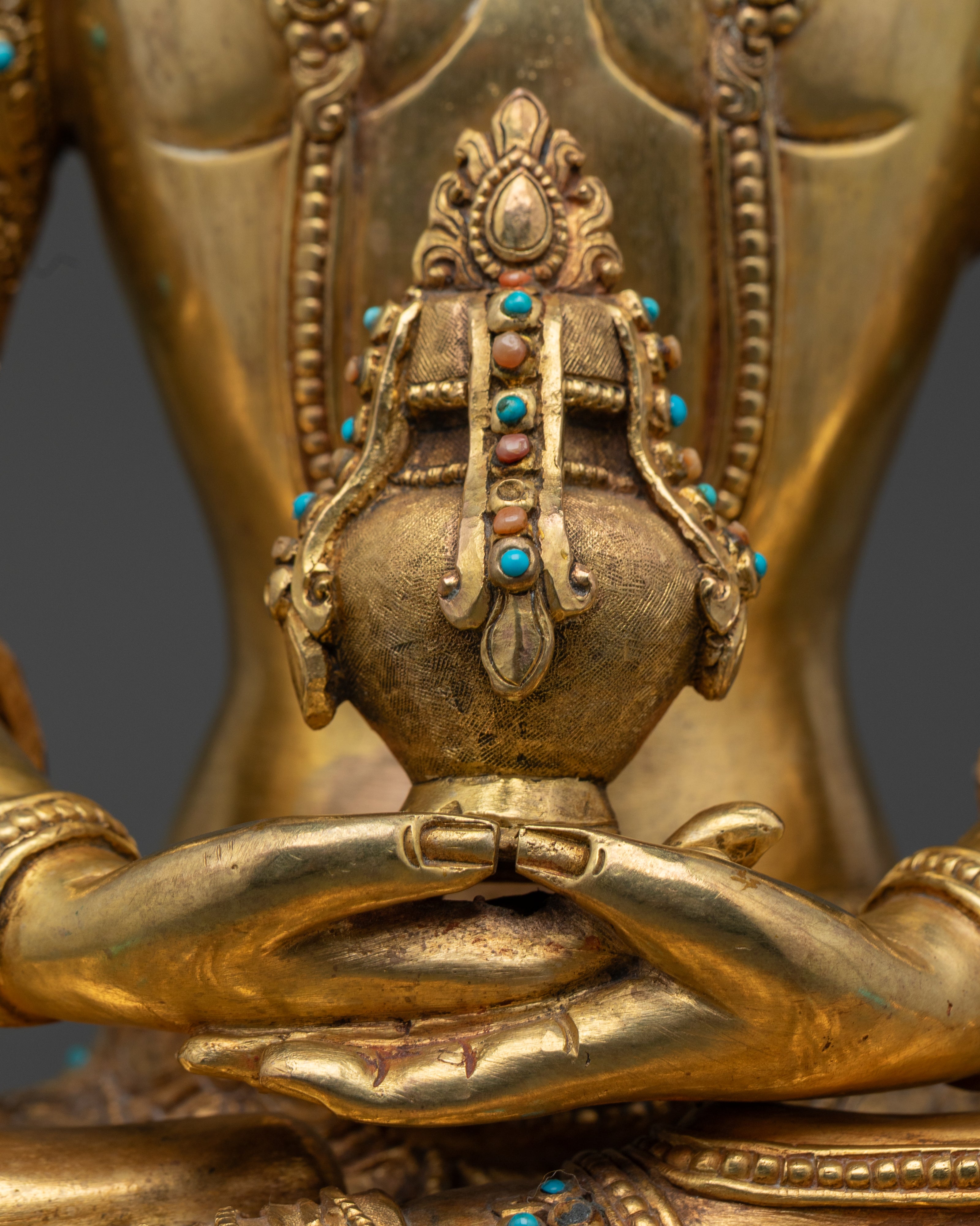 Amitayus Statue | Handcrafted Gold Gilded Copper Sculpture
