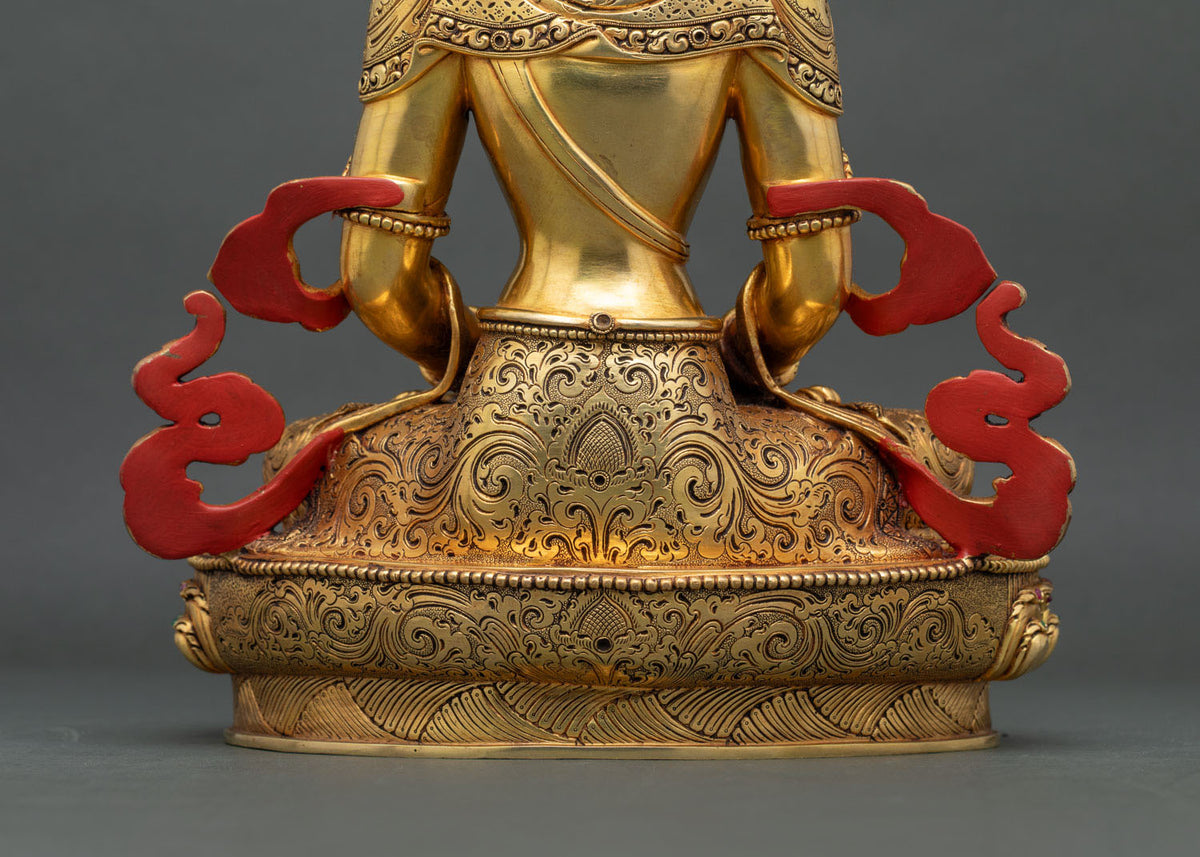 Handcrafted Amitayus Buddha Statue – 24K Gold Fire-Gilded Finish