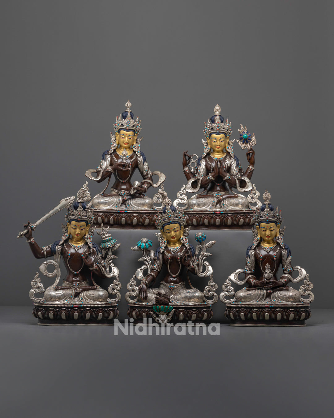 Bodhisattva Statue Set | Sacred Hand-Carved Deities