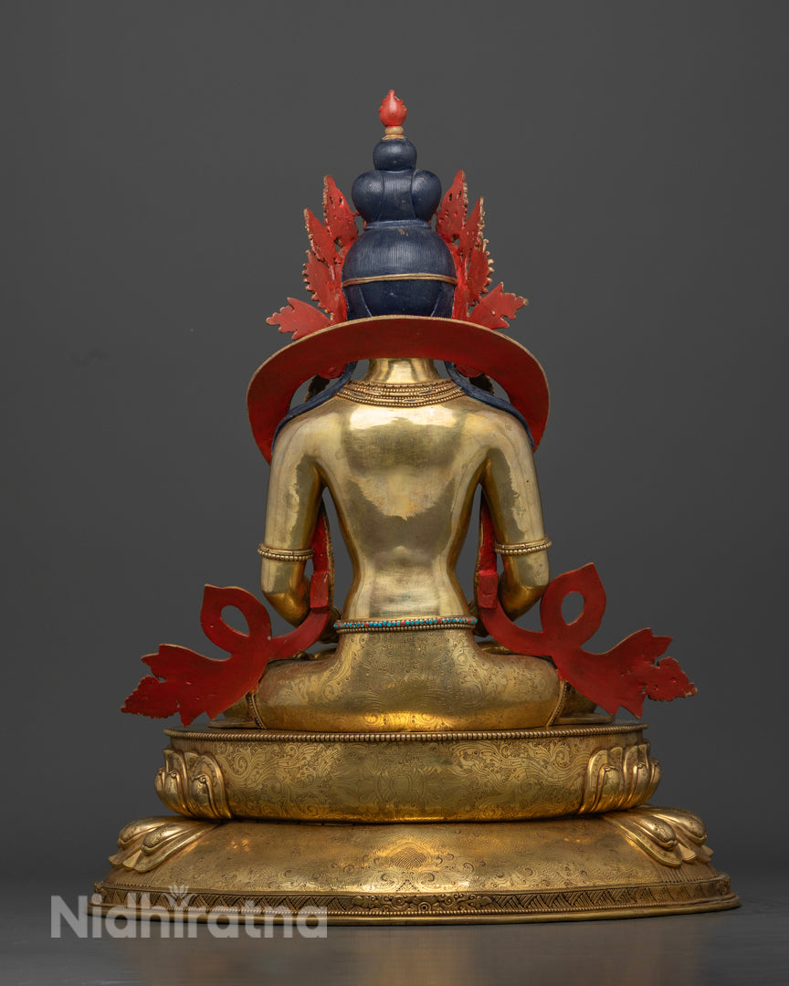 The back profile of Amitayus statue with black acrylic painted hair | Amitayus Buddha for sacred spaces