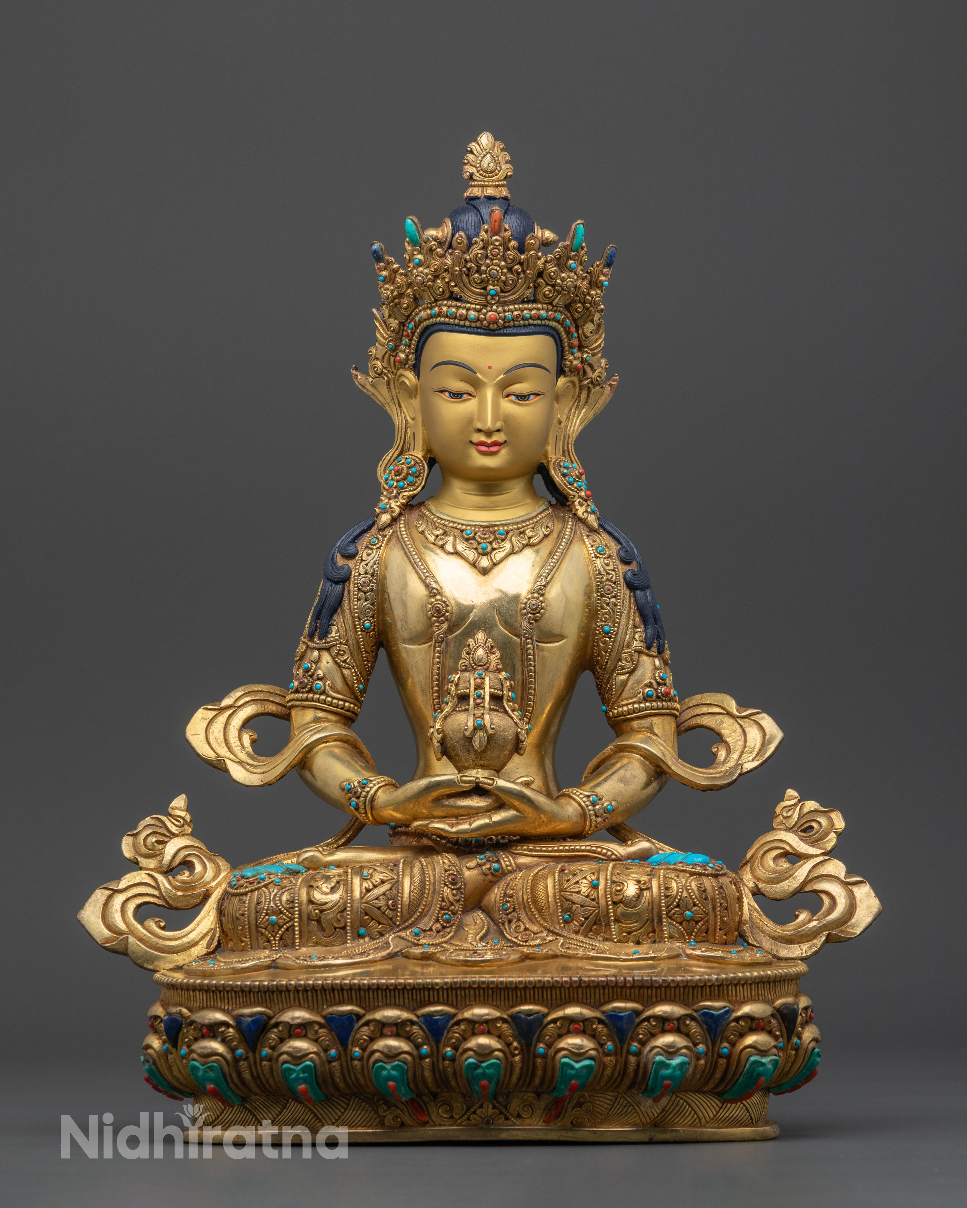 Traditionally Hand-Carved Himalayan Art of Amitayus Buddha Sculpture