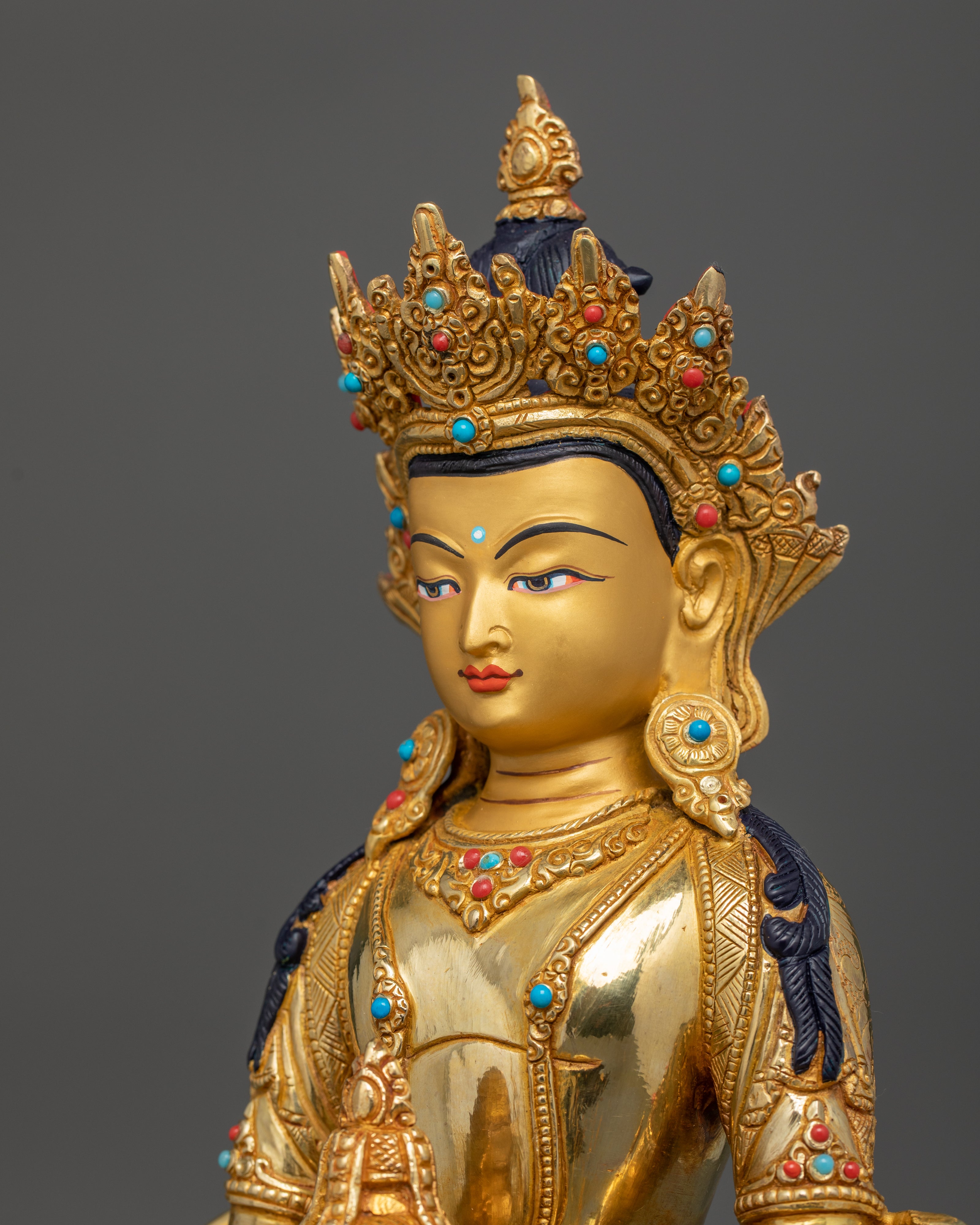 the side face profile of 24k pure gold plate Amitayus Hayagriva statue