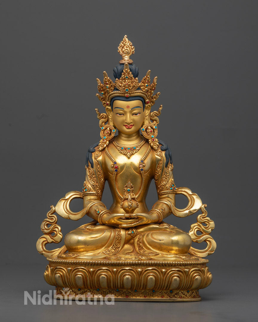 Amitayus Buddha Statue | Adorned with Semi-precious Stones | Lotus Seated Amitayus Statue
