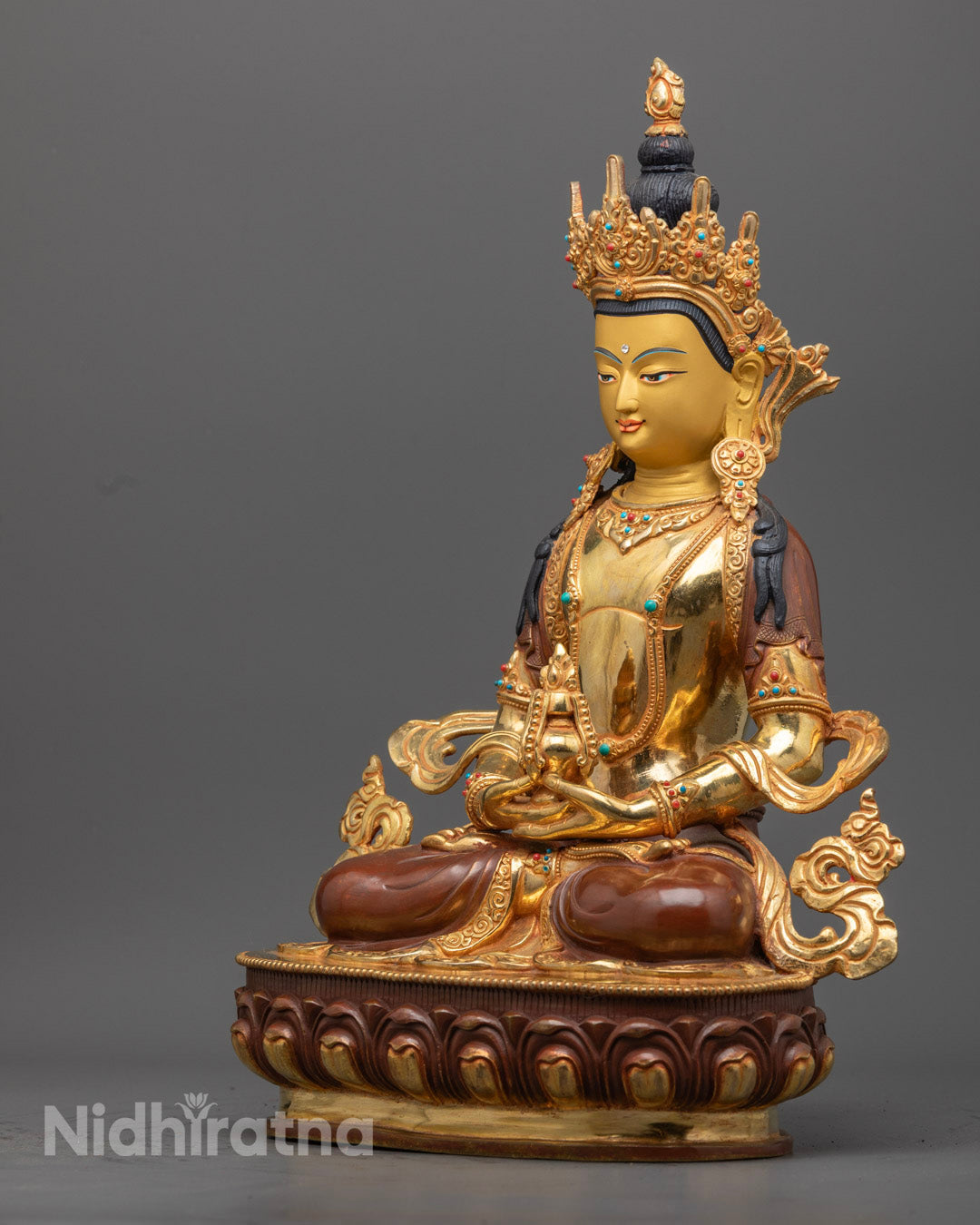 Amitayus Statue | Premium 24K Gold Gilded Tibetan Sculpture with Healing Energy