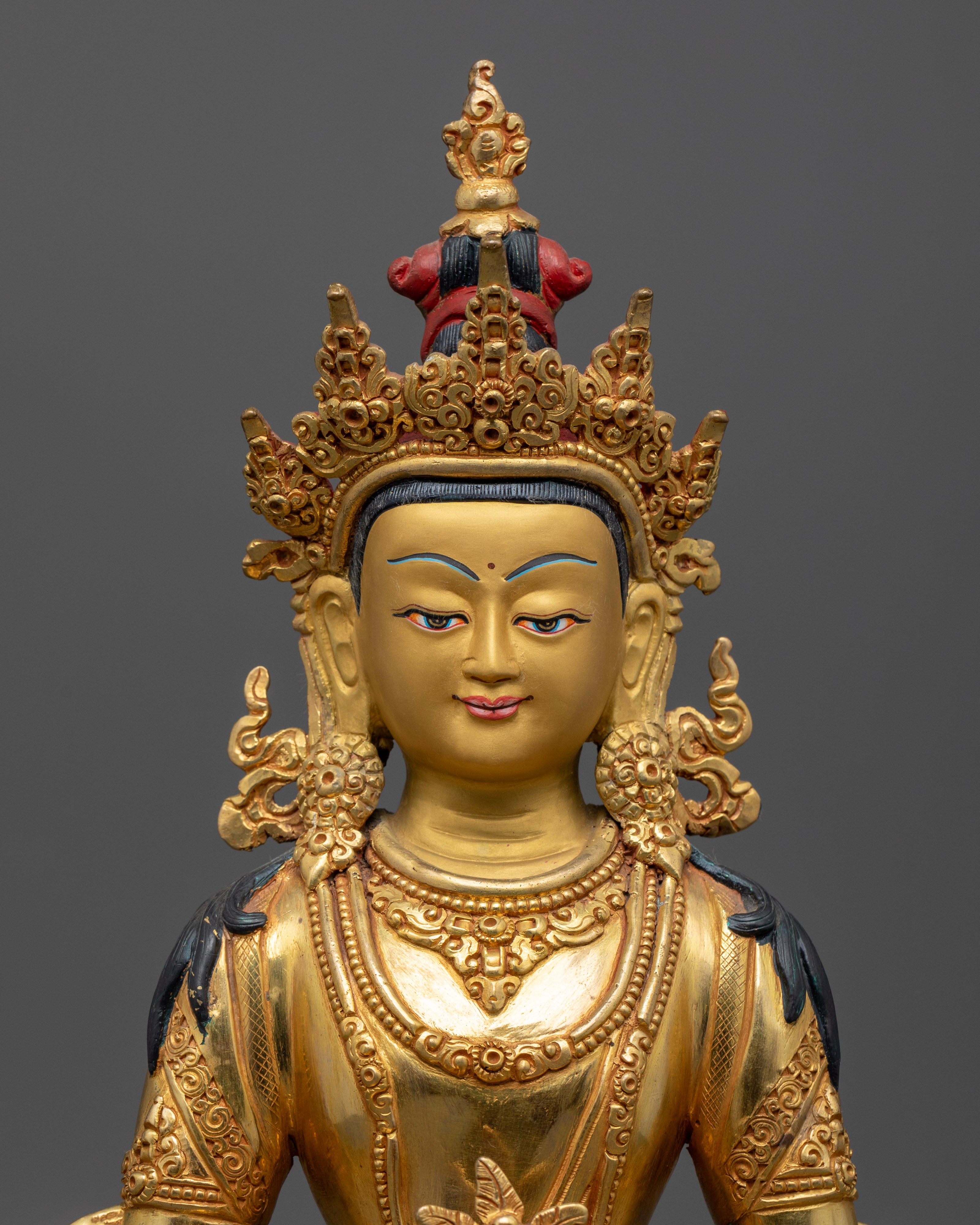 24k pure gold coated face of amitayusstatue | Amitayus Buddha statue | Gold-plated Amitayus statue | Sacred Amitayus statue