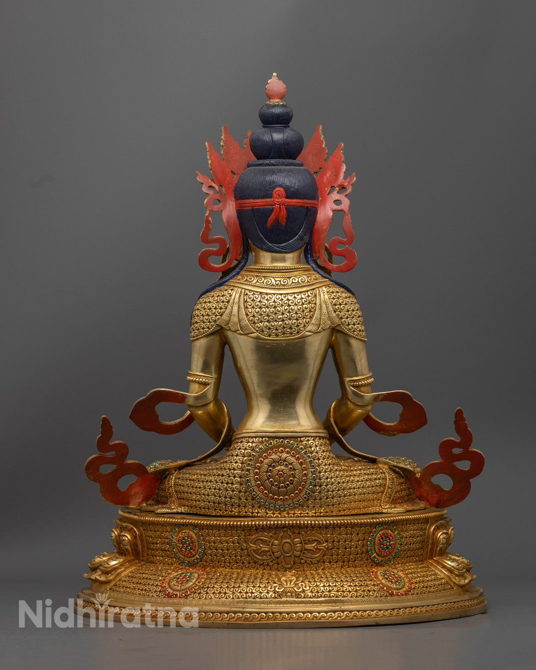 Nepalese Amitayus Statue | Gold Gilded Copper Buddhist Art