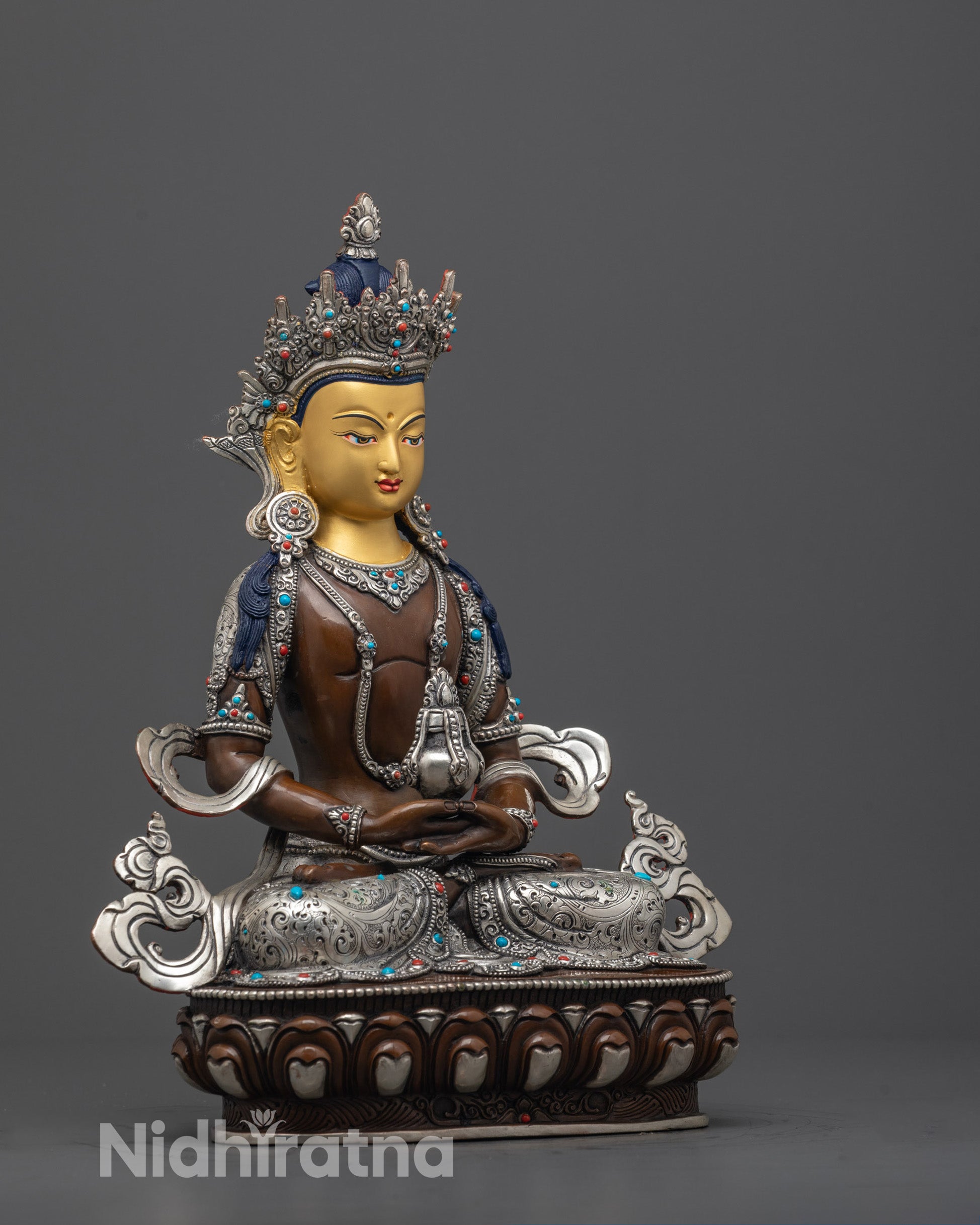 Nepalese Amitayus Statue | Master Artisan Carved Longevity Buddha