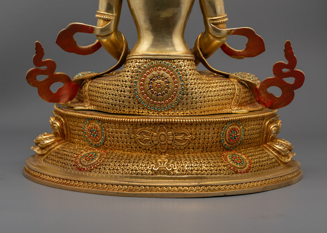 Nepalese Amitayus Statue | Gold Gilded Copper Buddhist Art