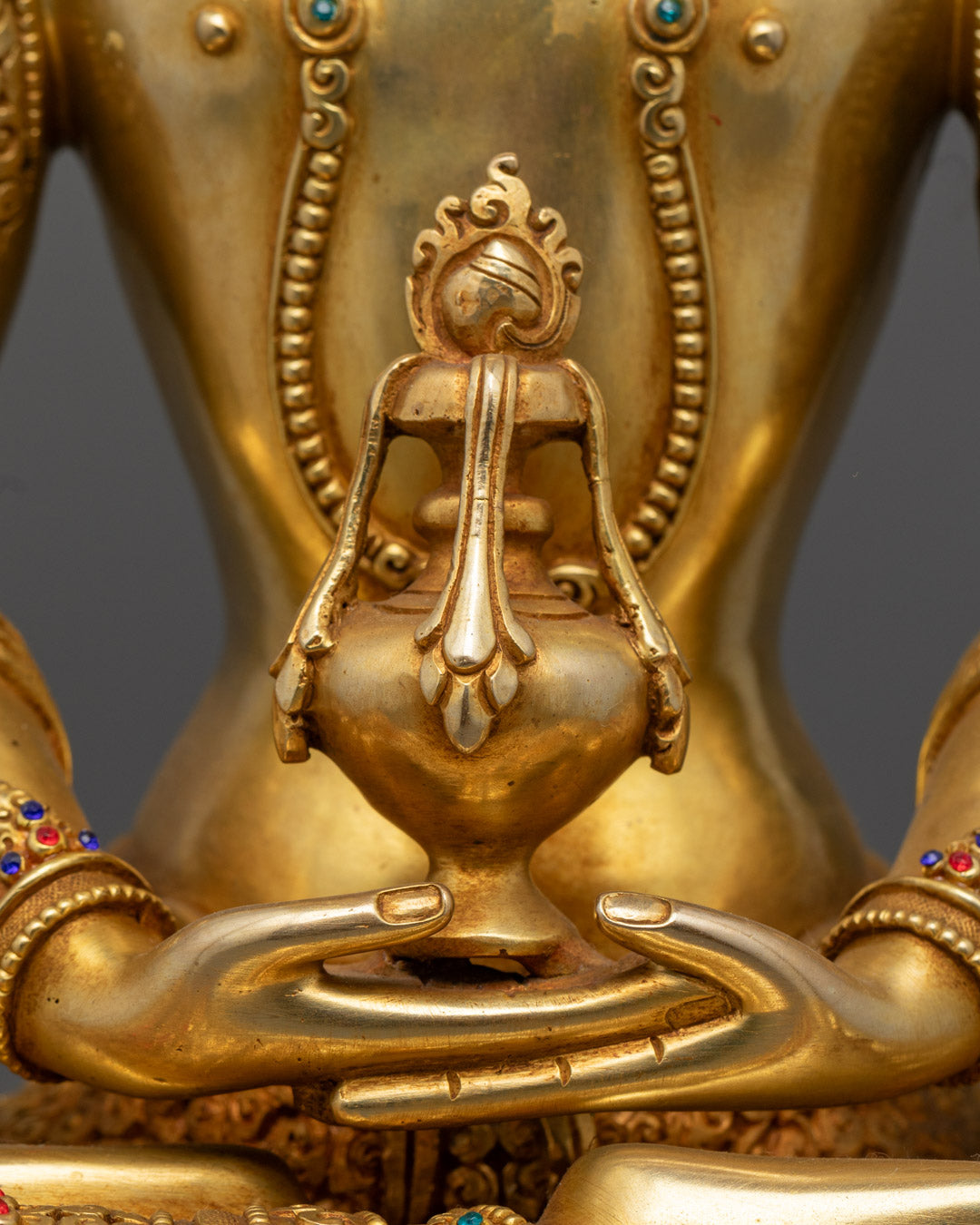 Nepalese Amitayus Statue | Gold Gilded Copper Buddhist Art