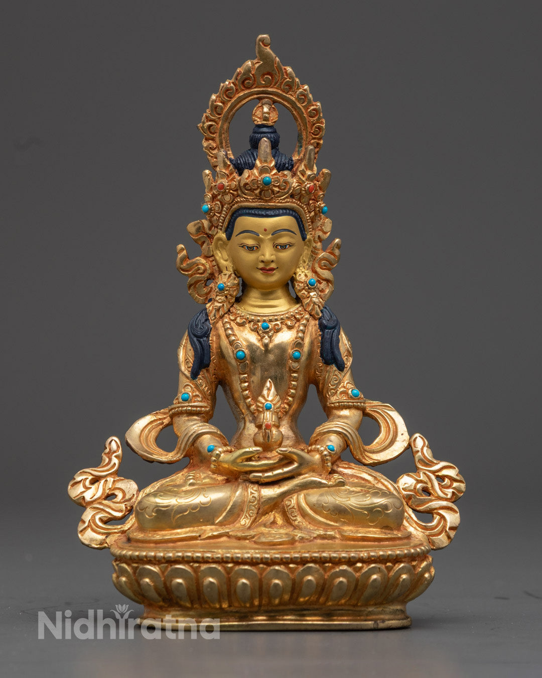 Amitayus, The Buddha of Long Life | Gold Gilded Copper Statue
