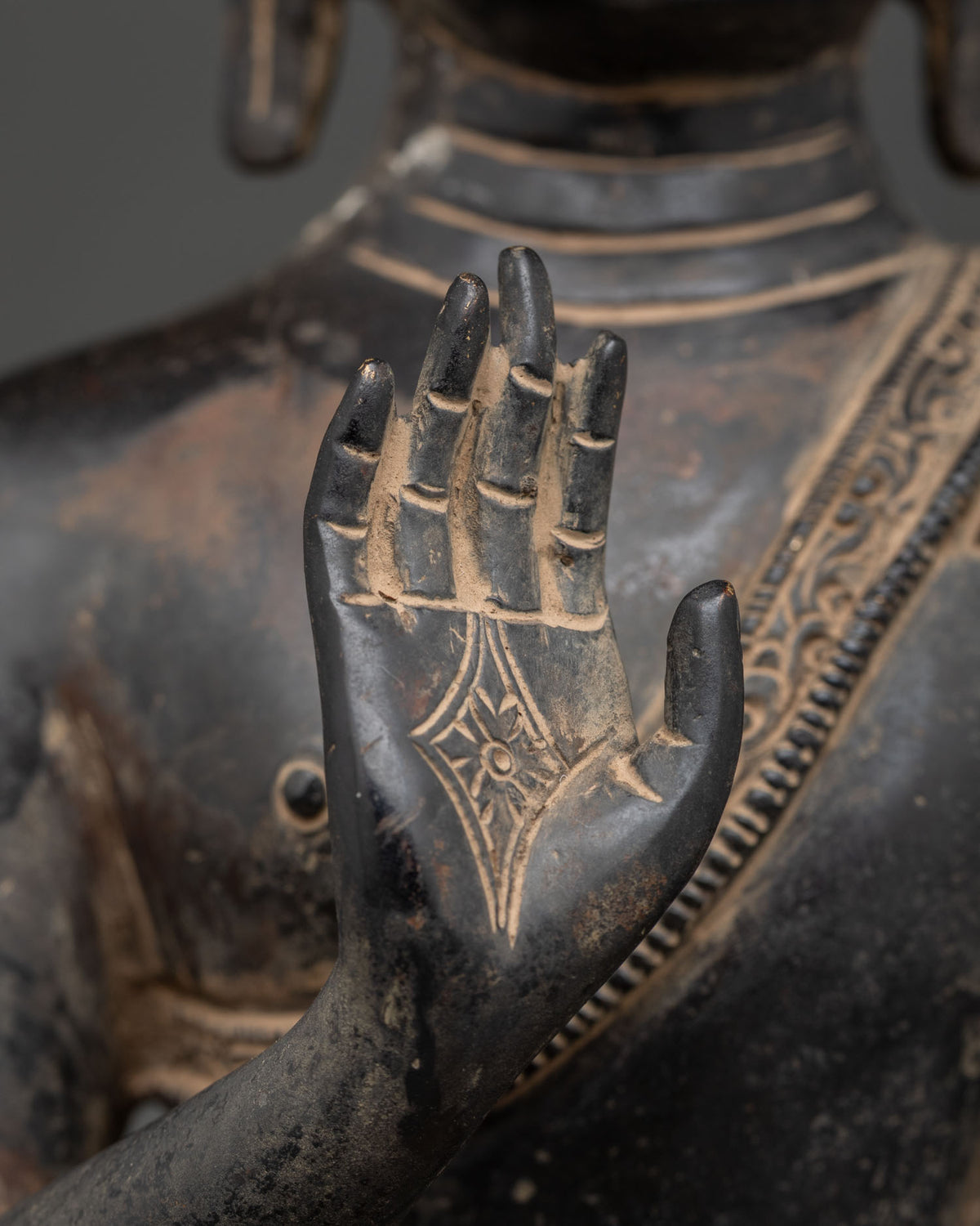 Antique-Finish Amoghasiddhi Buddha Statue | Traditional Buddhist Art
