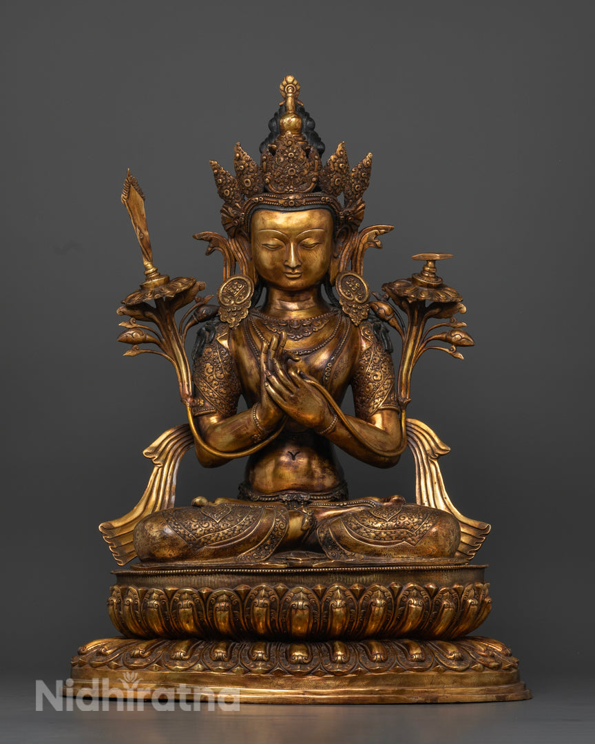 Antique manjushri statue | Lotus seated sacred art of manjushri statue