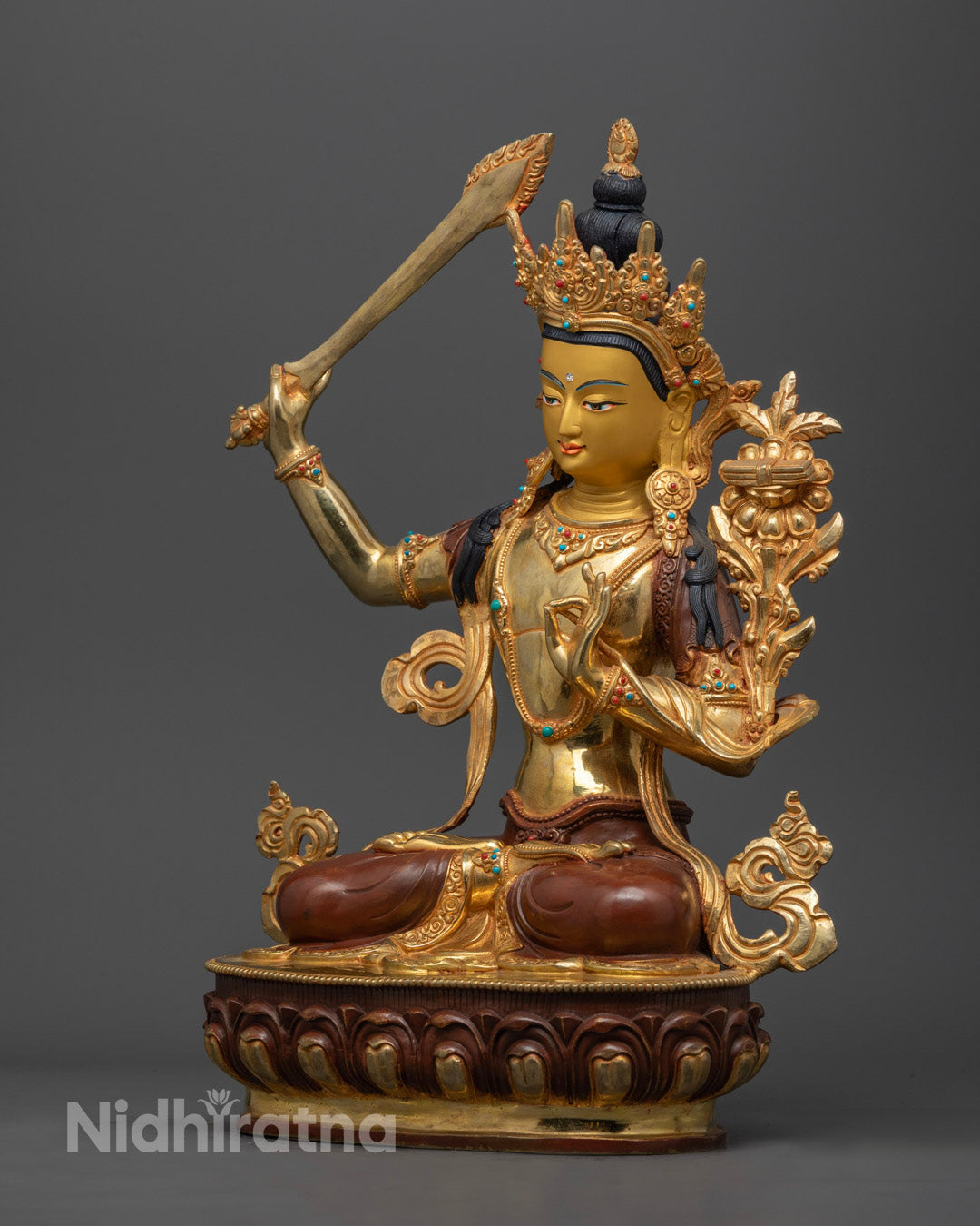 Authentic Nepalese Manjushri statue symbolizing wisdom, healing, and spiritual growth.