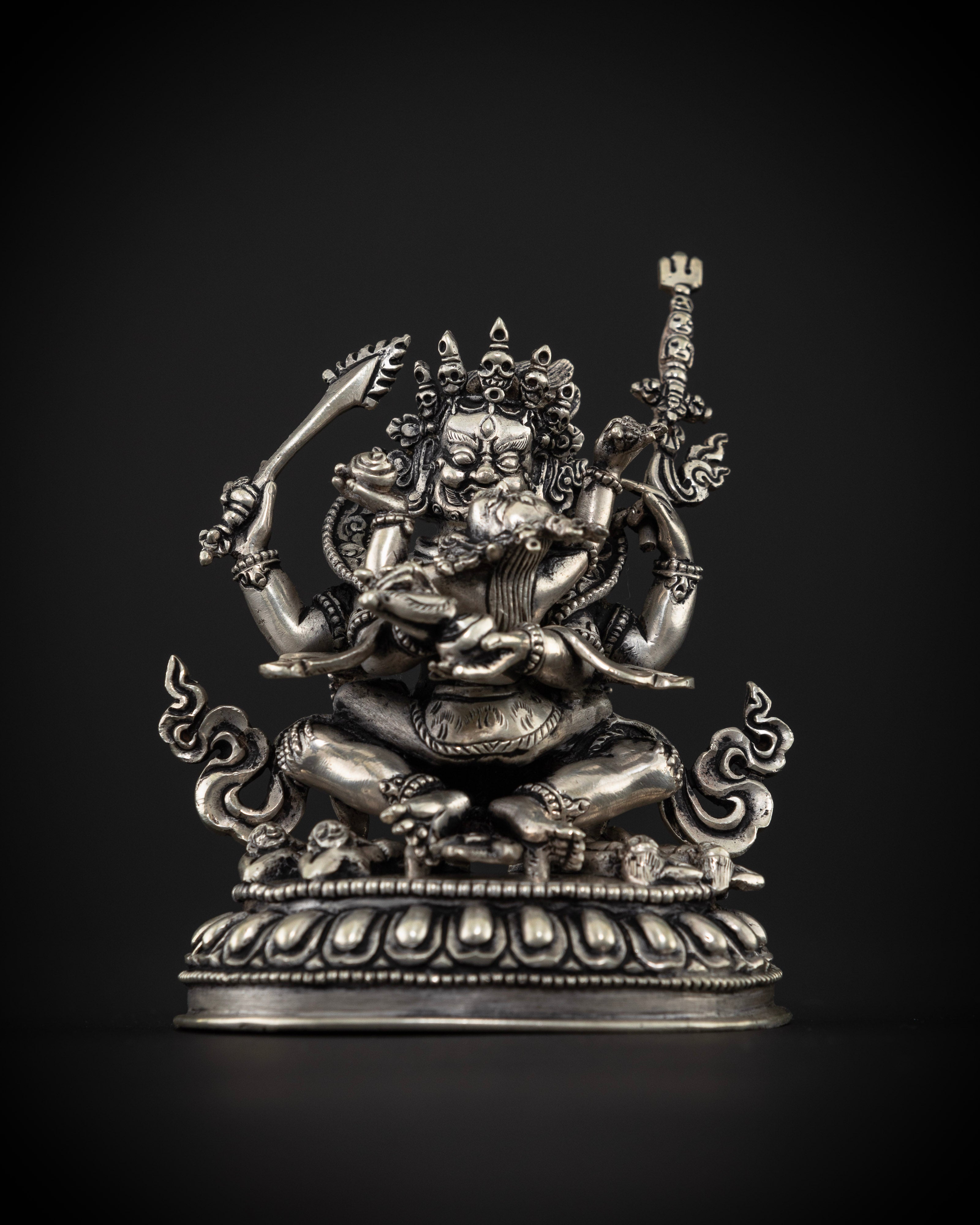 Four-Armed Mahakala and Consort: Crafted in Pure Silver