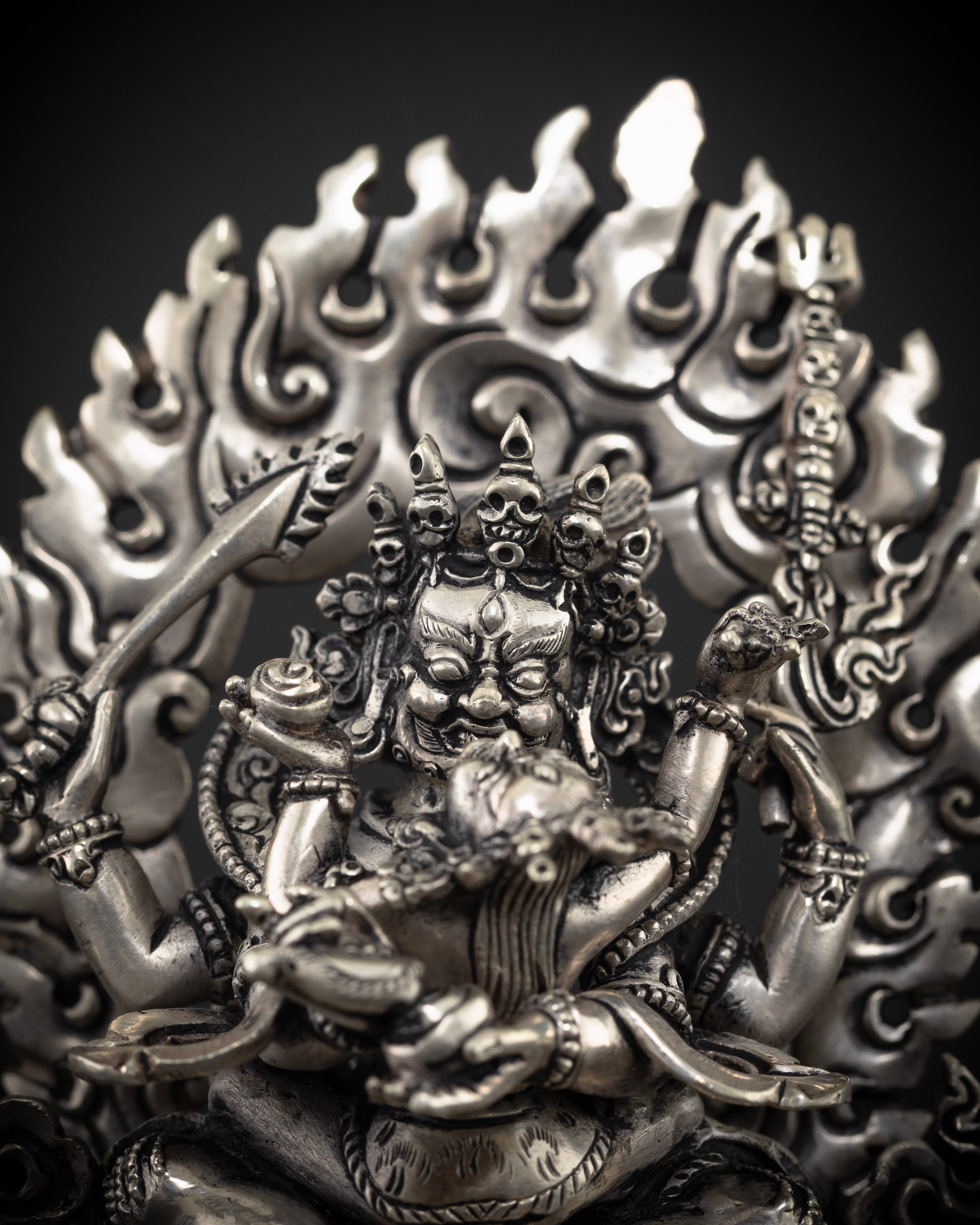 Four-Armed Mahakala and Consort: Crafted in Pure Silver