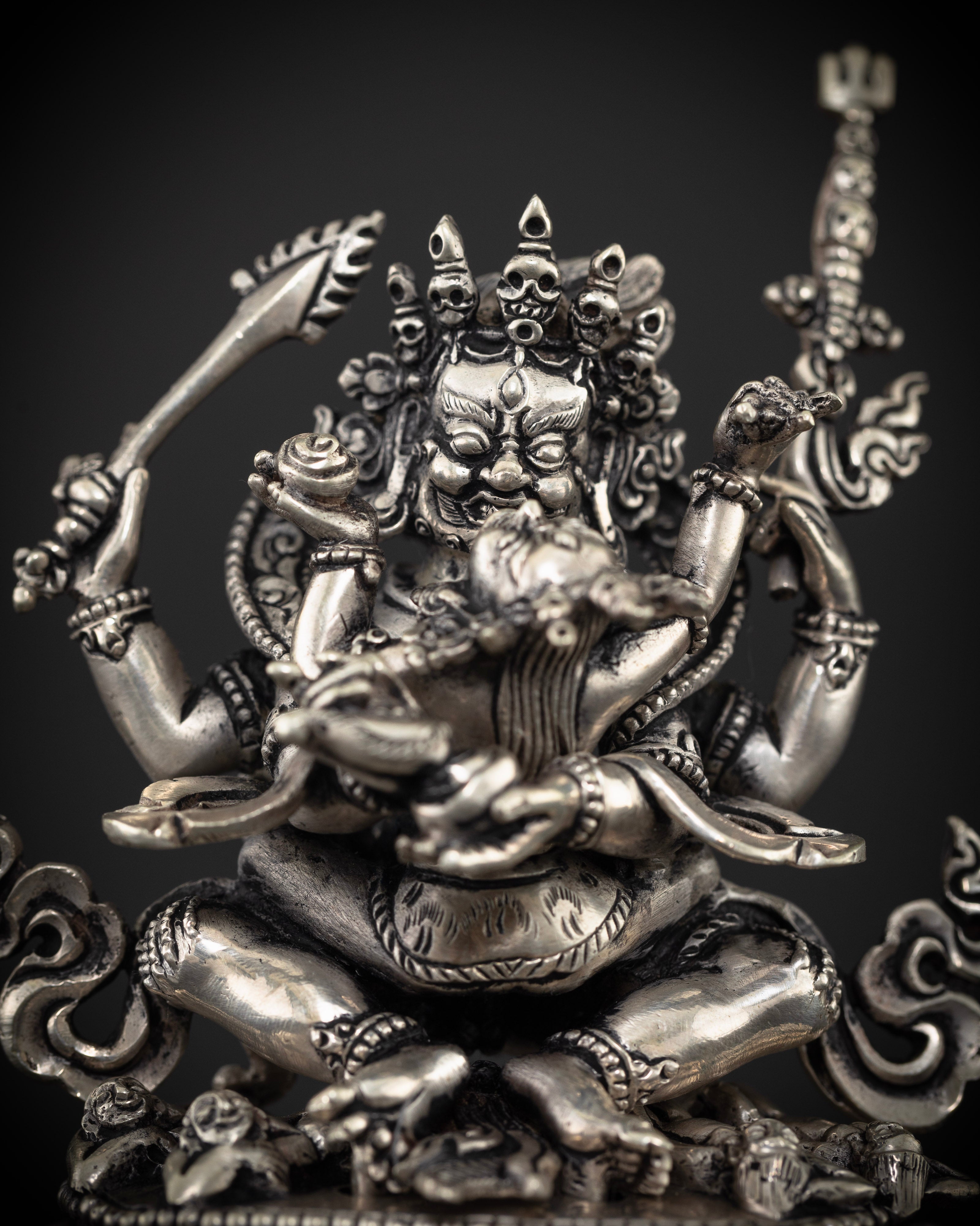 Four-Armed Mahakala and Consort: Crafted in Pure Silver