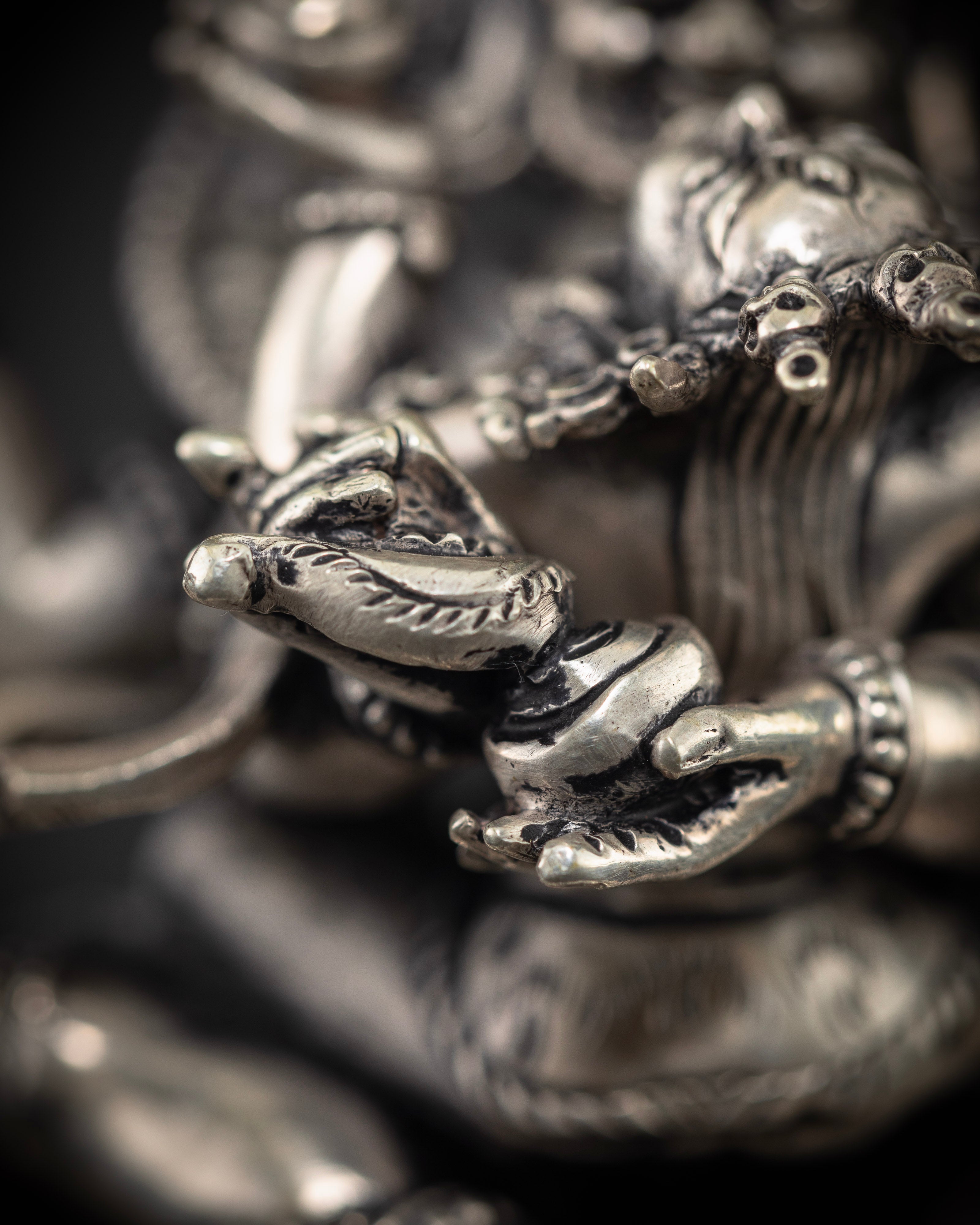 Four-Armed Mahakala and Consort: Crafted in Pure Silver