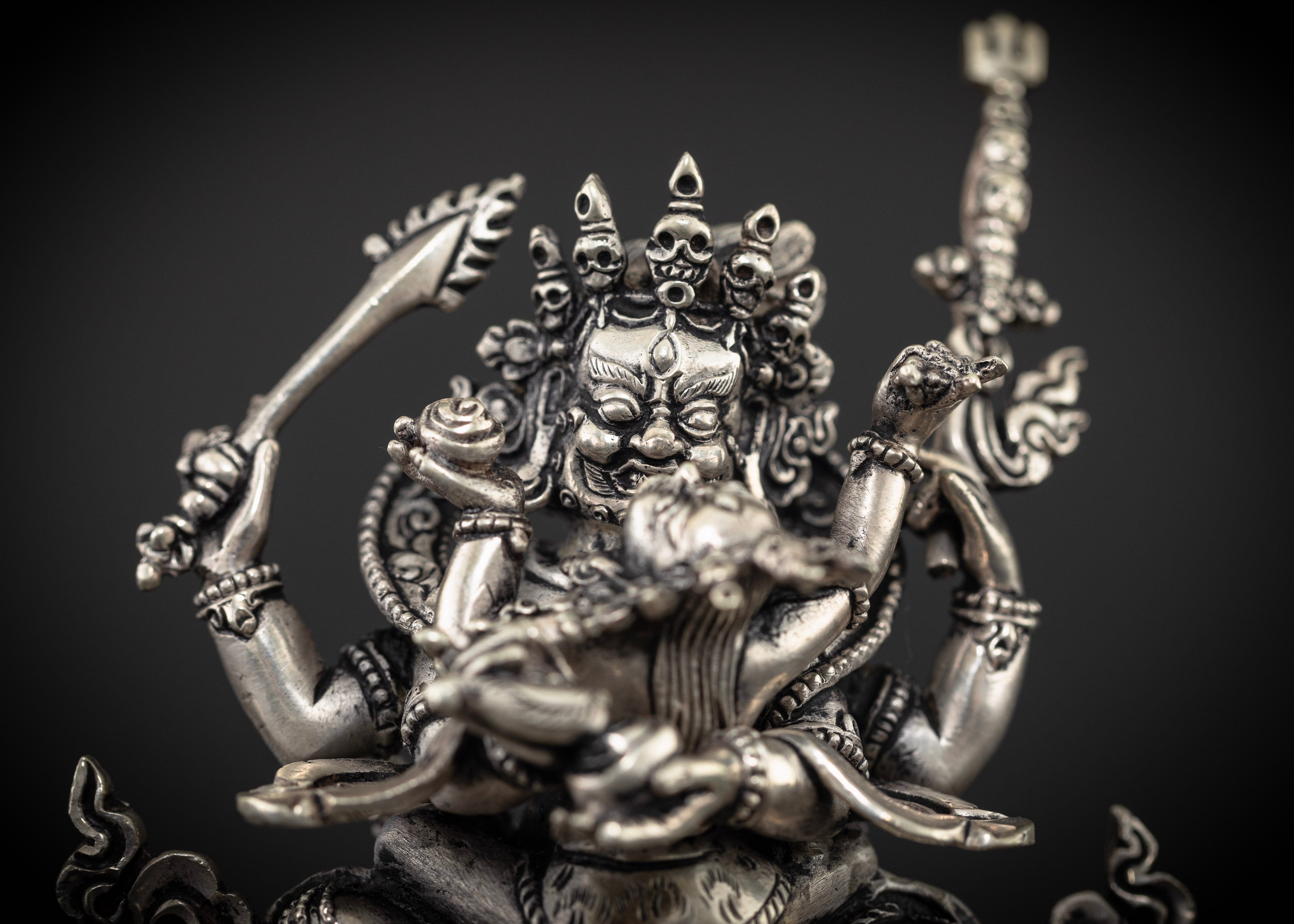 Four-Armed Mahakala and Consort: Crafted in Pure Silver
