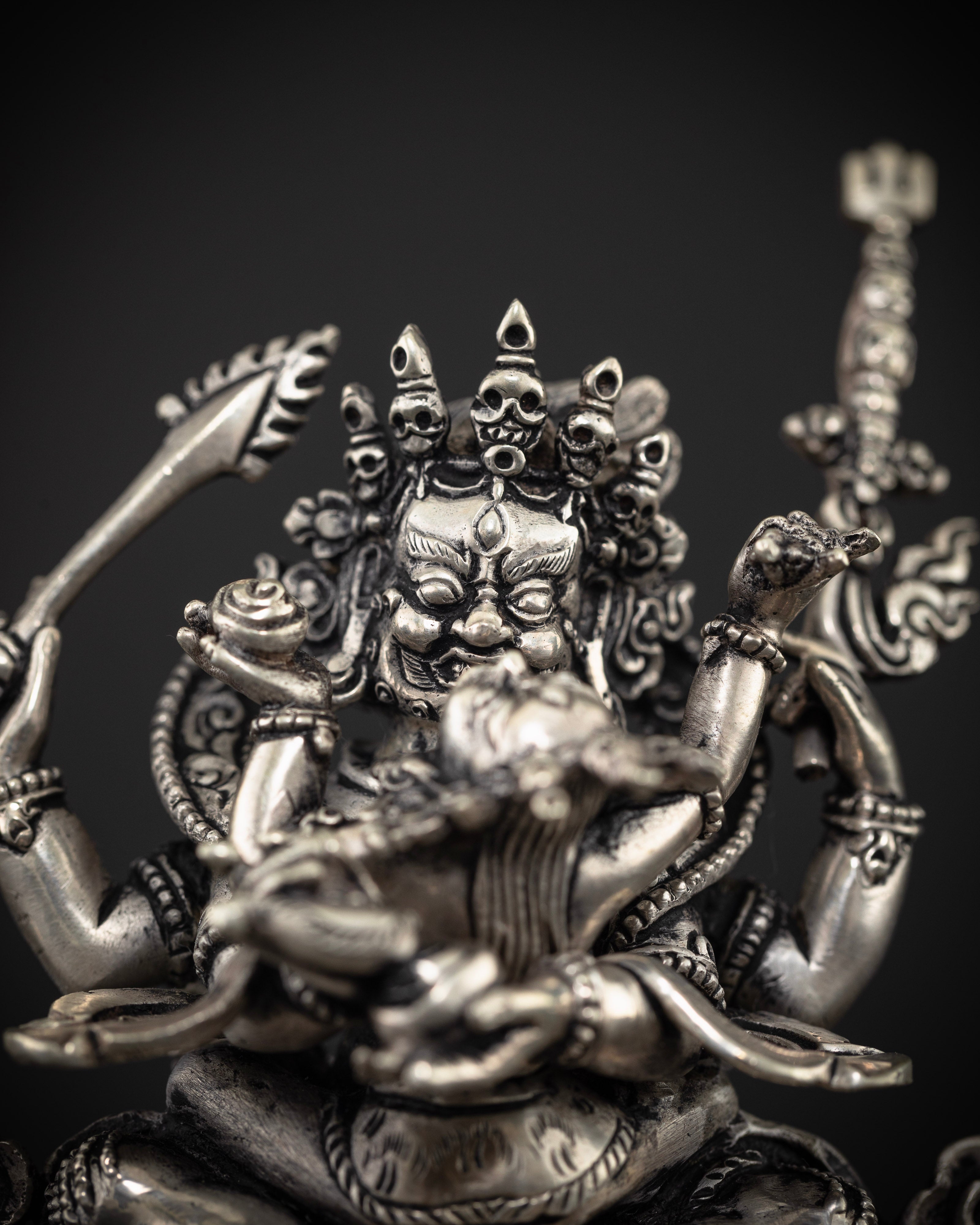 Four-Armed Mahakala and Consort: Crafted in Pure Silver
