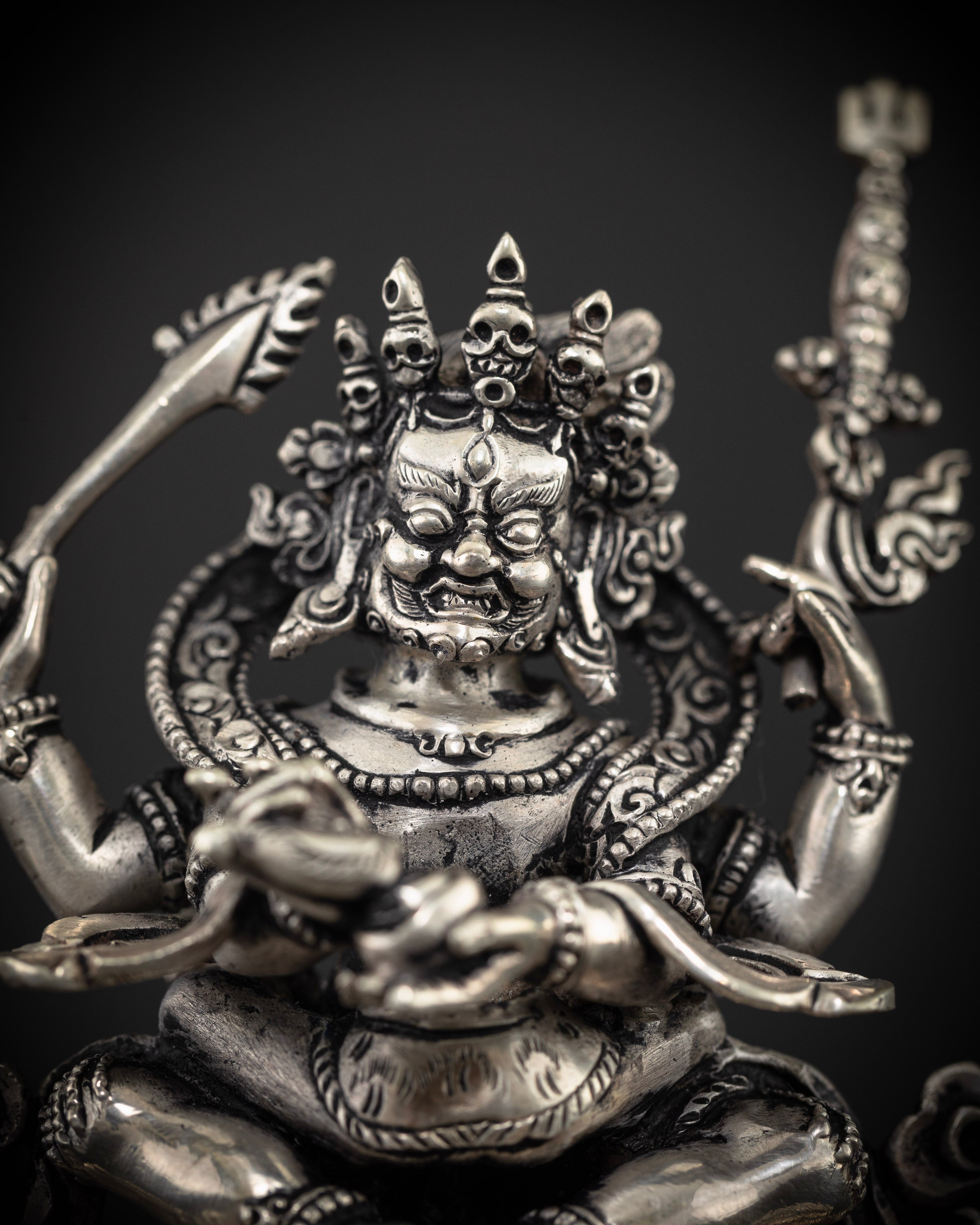 Four-Armed Mahakala and Consort: Crafted in Pure Silver