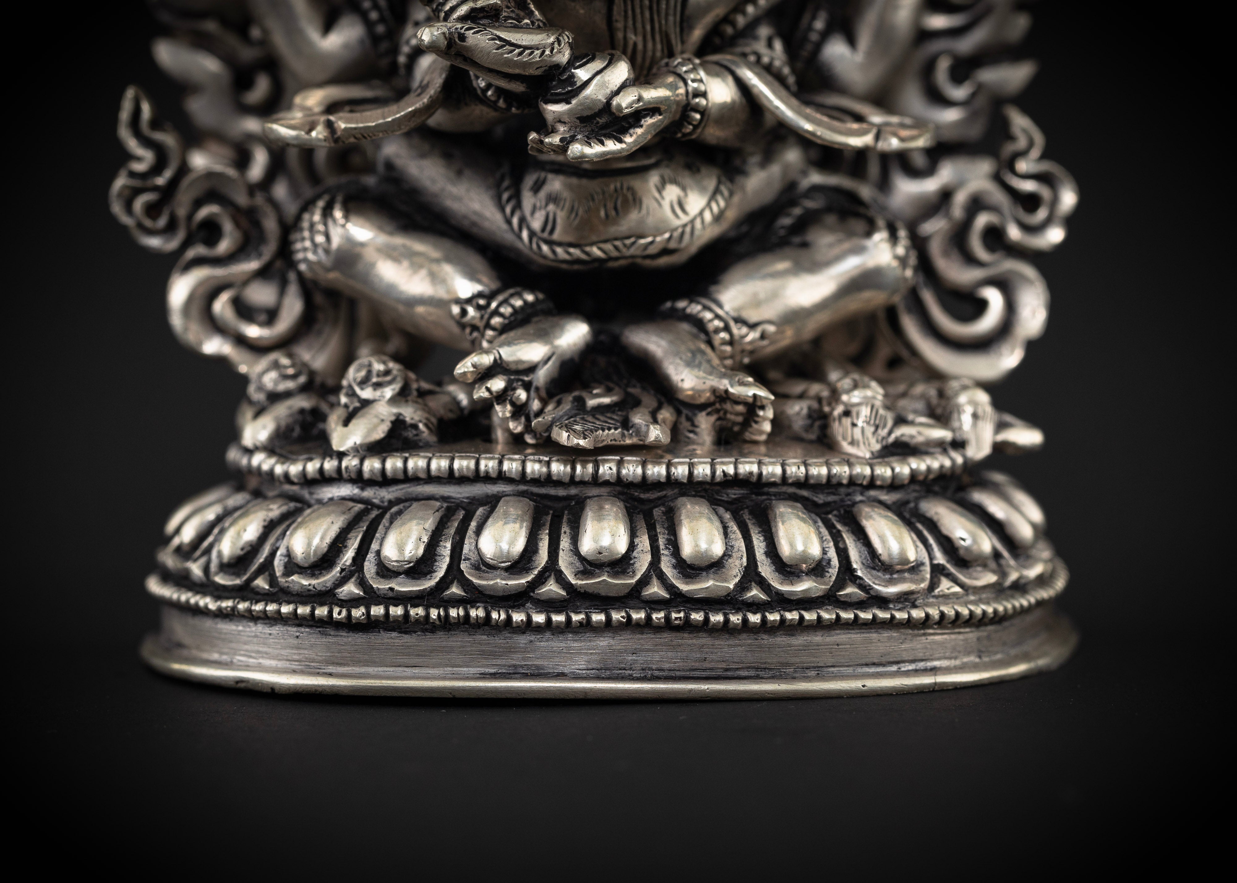 Four-Armed Mahakala and Consort: Crafted in Pure Silver