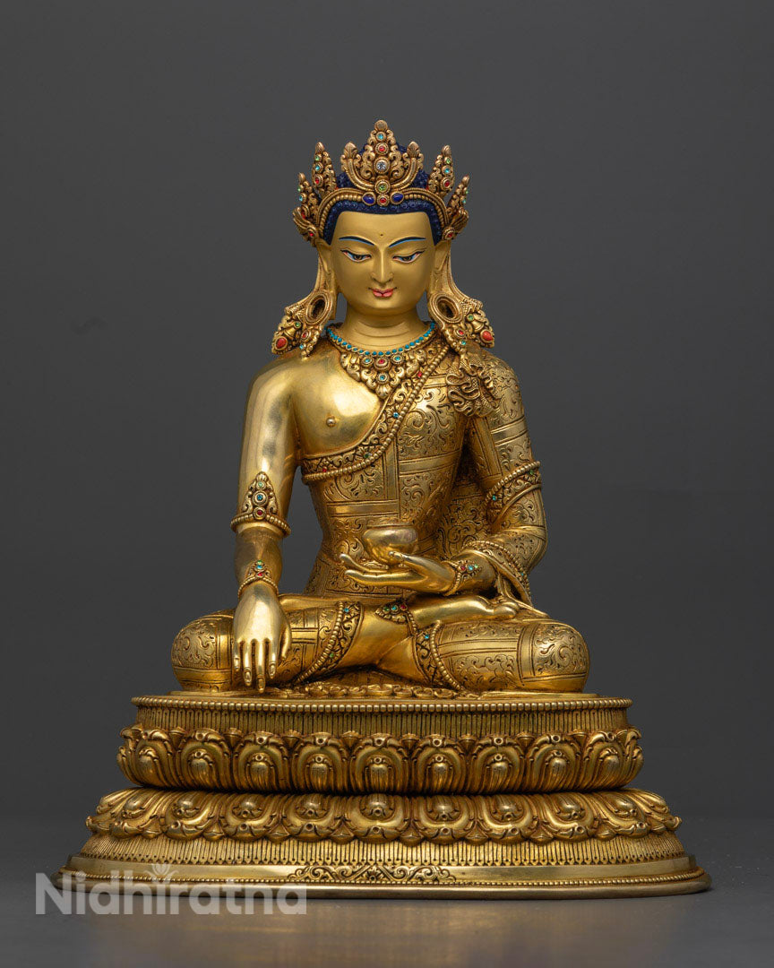 Shakyamuni Buddha wearing Crown Sculpture | Royal Buddha of Enlightenment and Wisdom