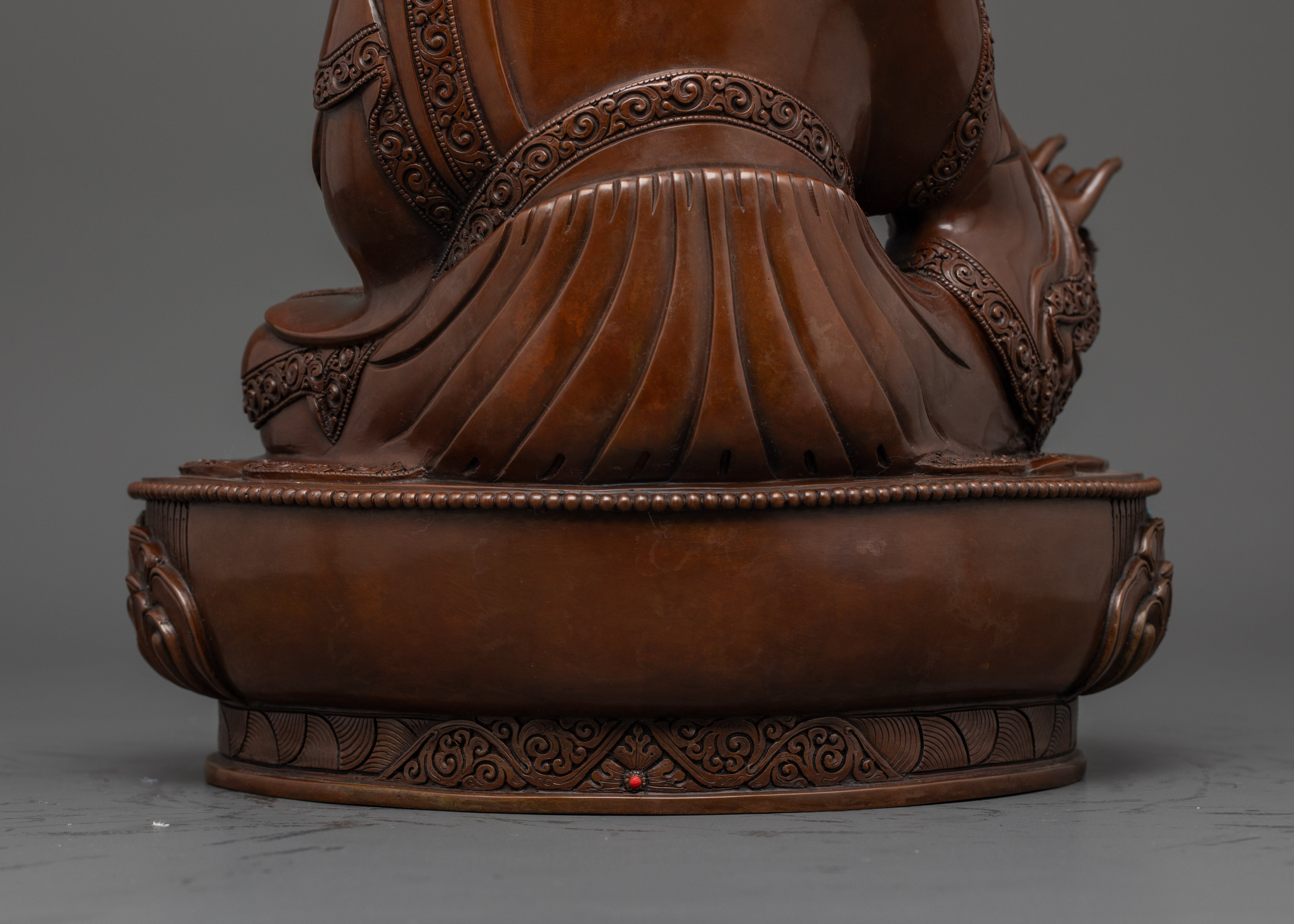 Back-View of Guru Rinpoche statue featuring hollow consecration chamber for mantras and relics