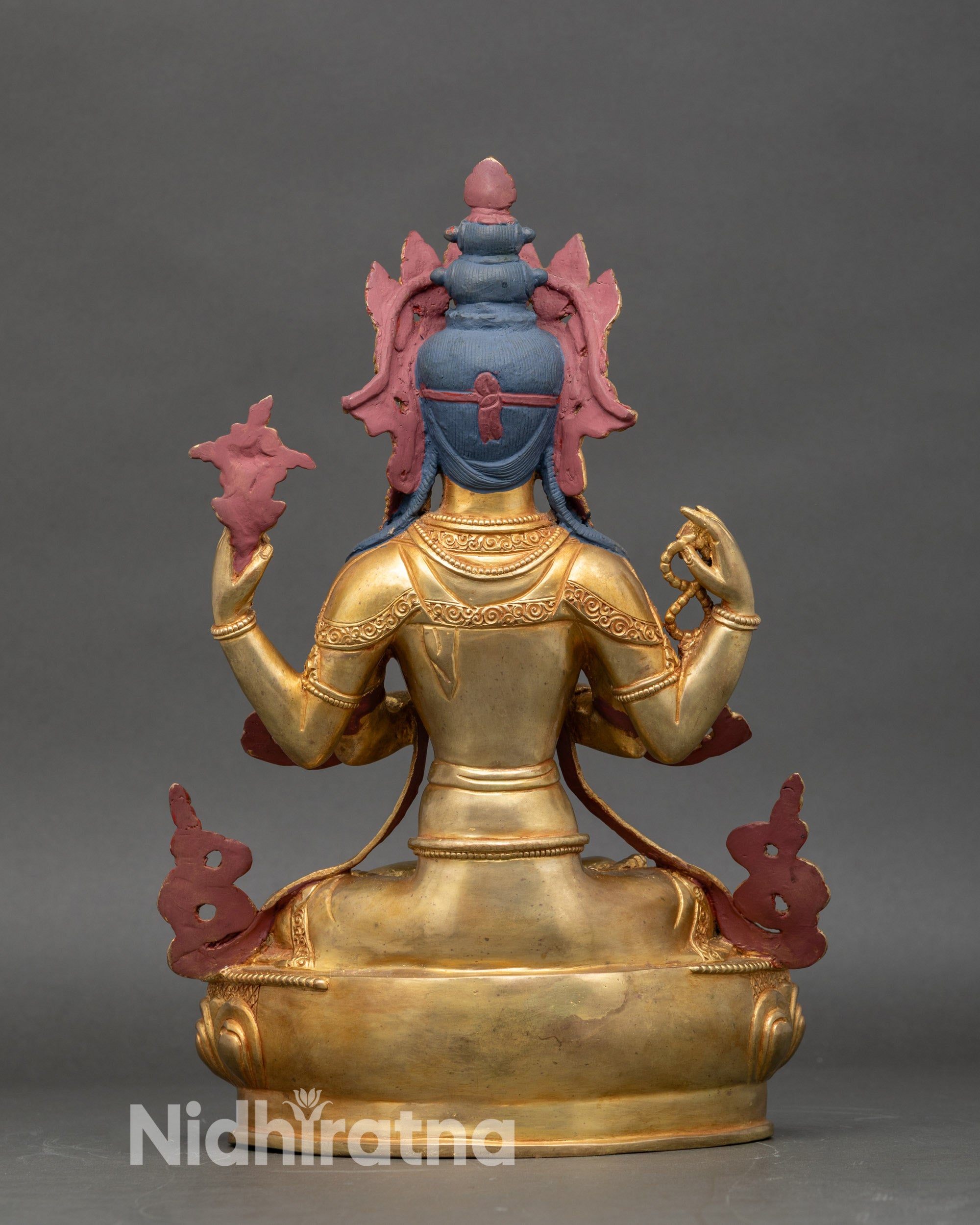 Back view Chenrezig statue Avalokiteshvara lotus base handcrafted Himalayan Buddhist art