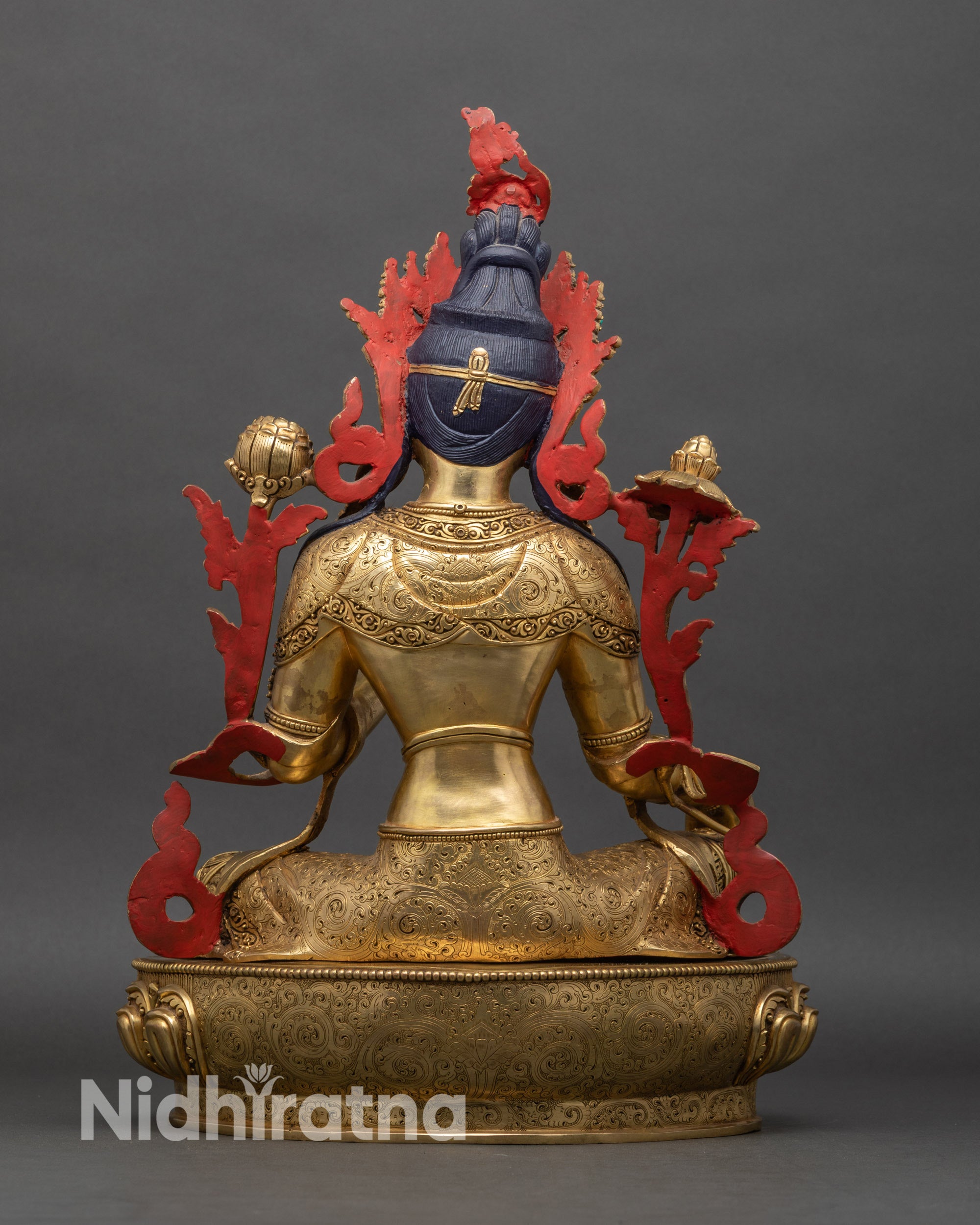 Back-view-Green-Tara-statue-intricate-floral-robes-Himalayan-sacred-art-spiritual-deity